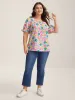 Rainbow Floral Print Pleated Blouse sold by Bloomchic
