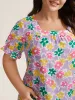 Rainbow Floral Print Pleated Blouse sold by Bloomchic