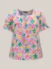 Rainbow Floral Print Pleated Blouse sold by Bloomchic