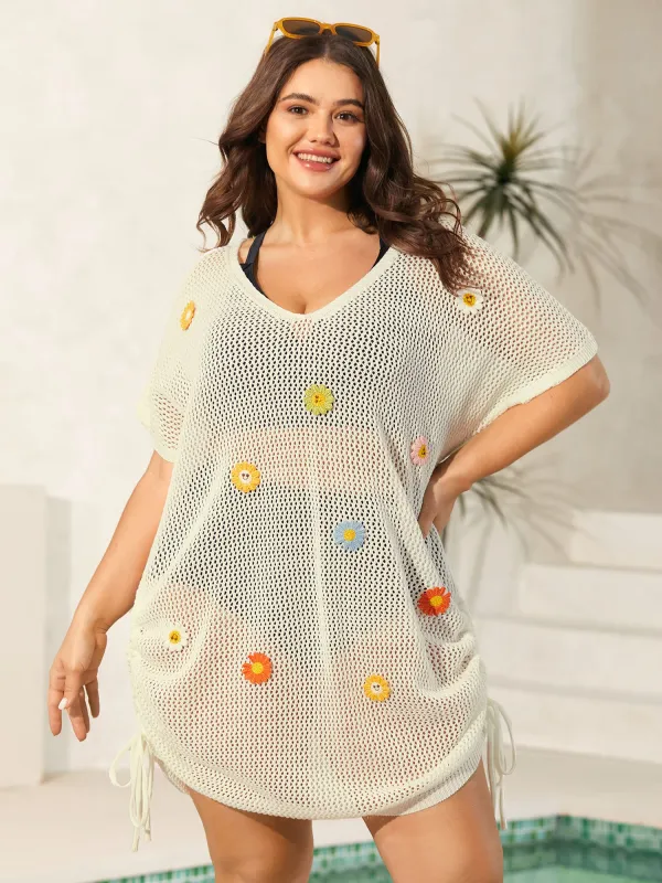 Crochet Floral Knotted Drawstring Swim Cover-Up sold by Bloomchic