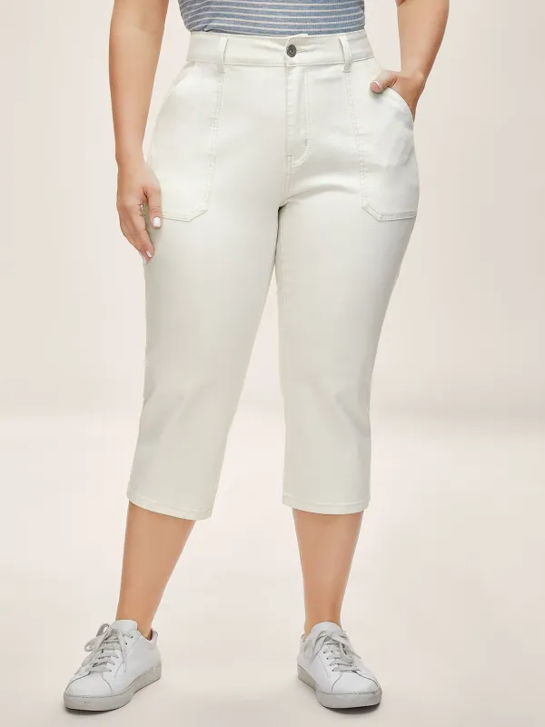 Cotton Cropped Straight-Leg Mid-Rise Jeans sold by Bloomchic