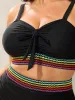 Colorful Webbed Knotted Front Swim Top sold by Bloomchic
