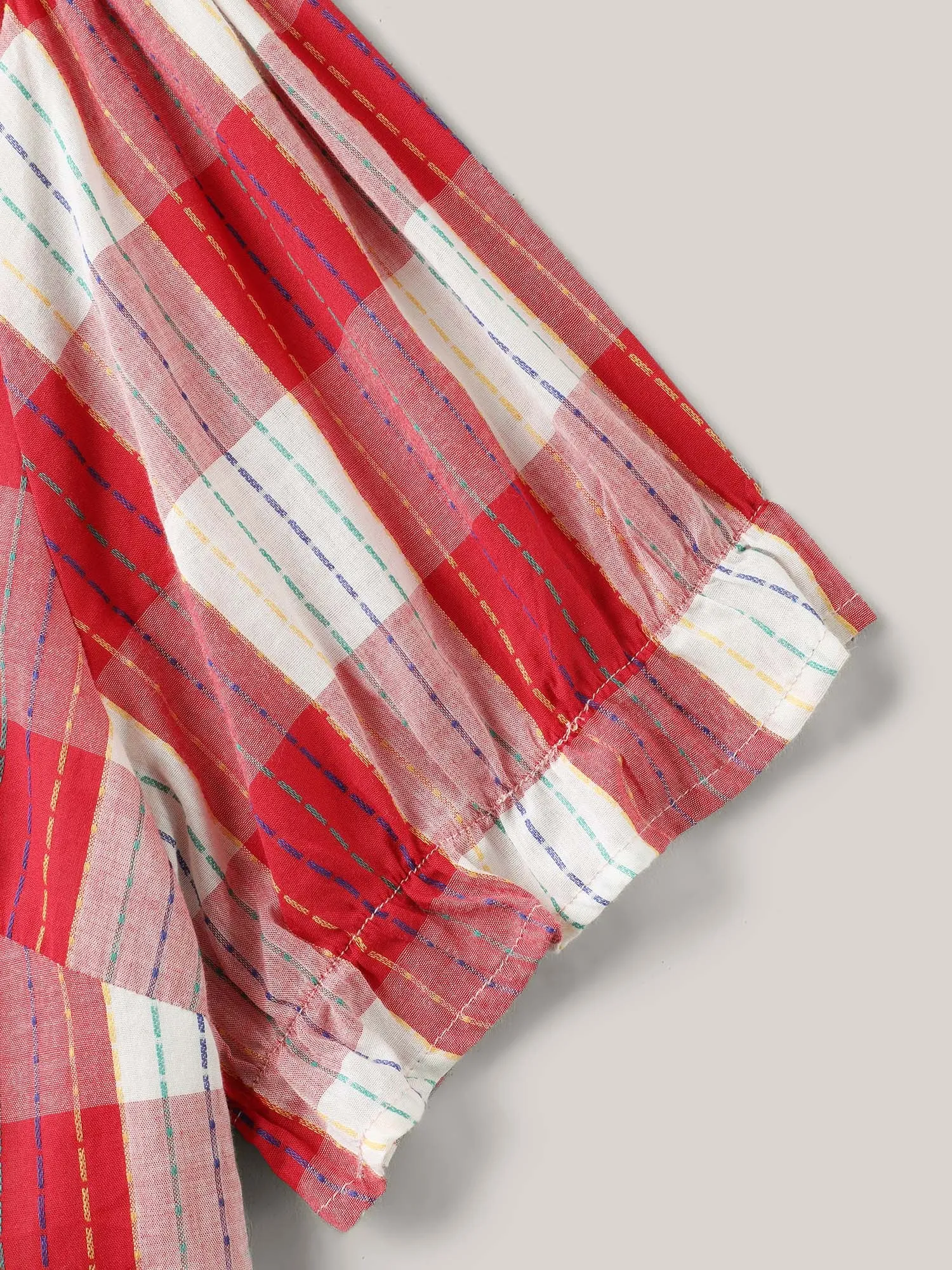Cotton Plaid Print V-Neck Puffy Sleeve Blouse sold by Bloomchic product image thumbnail 5