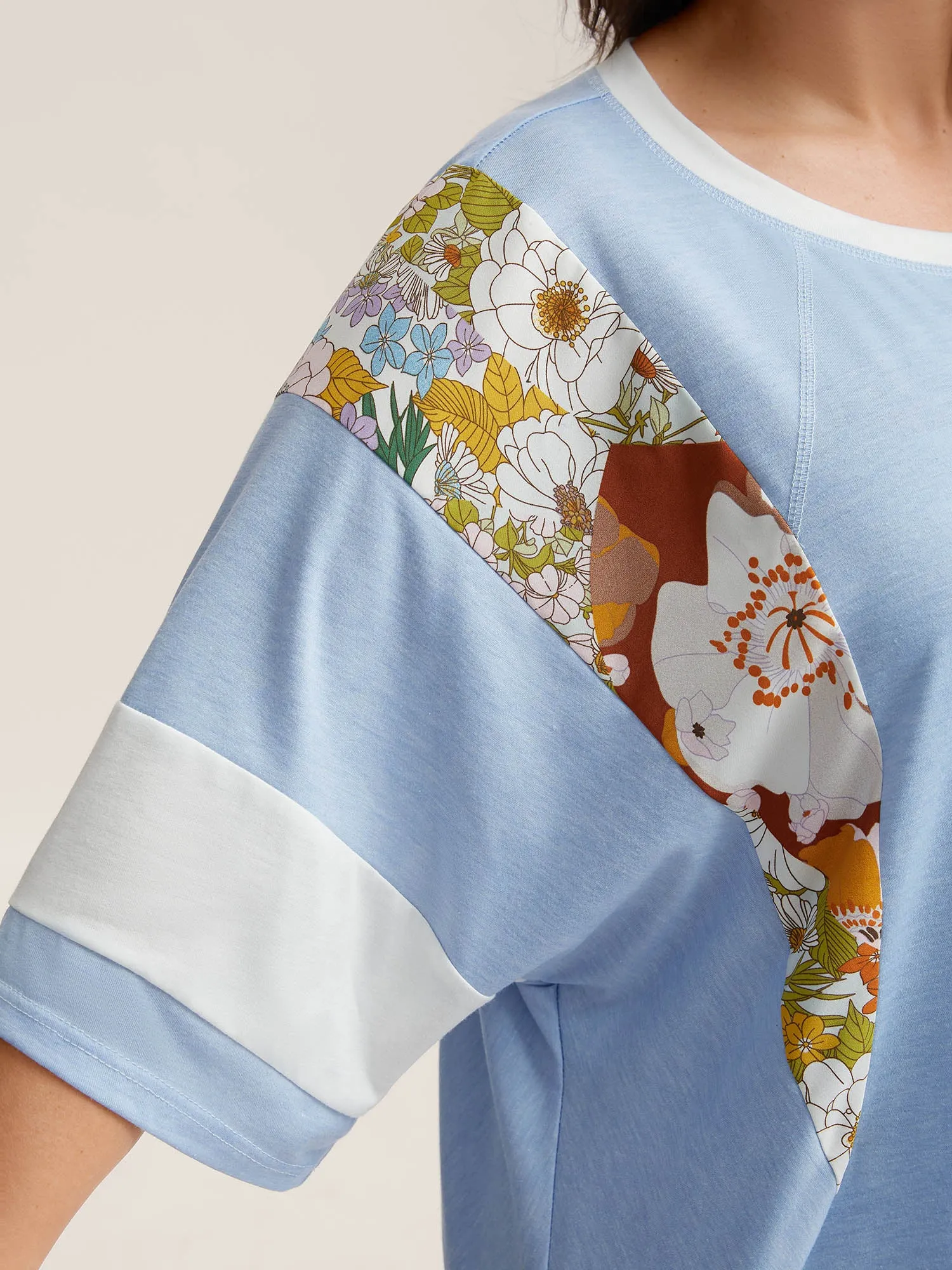 Floral Panel Color Contrast T-Shirt sold by Bloomchic product image thumbnail 2