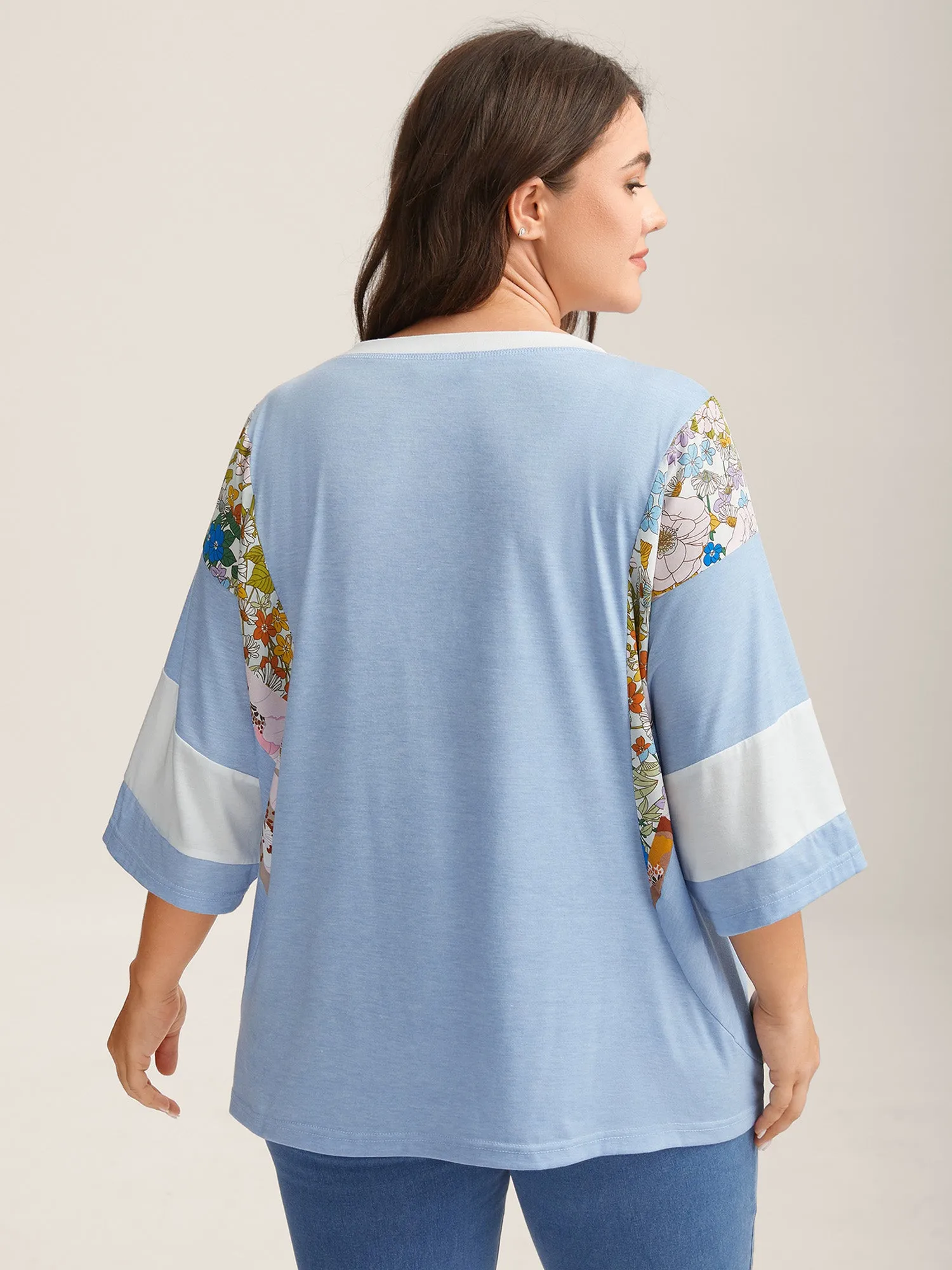 Floral Panel Color Contrast T-Shirt sold by Bloomchic product image thumbnail 4