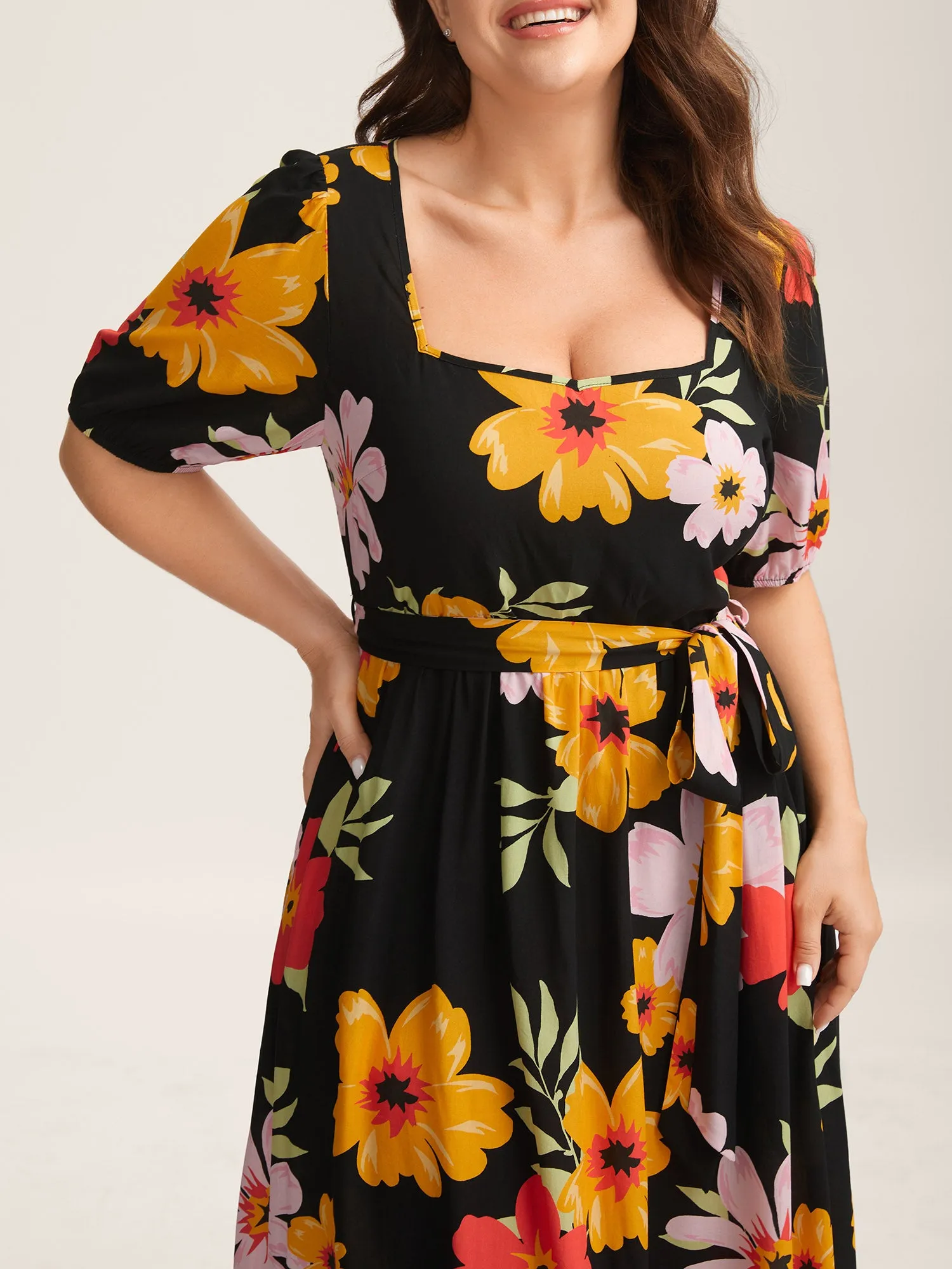 Rayon Sunkissed Florals Belted Pockets Midi Dress sold by Bloomchic product image thumbnail 2
