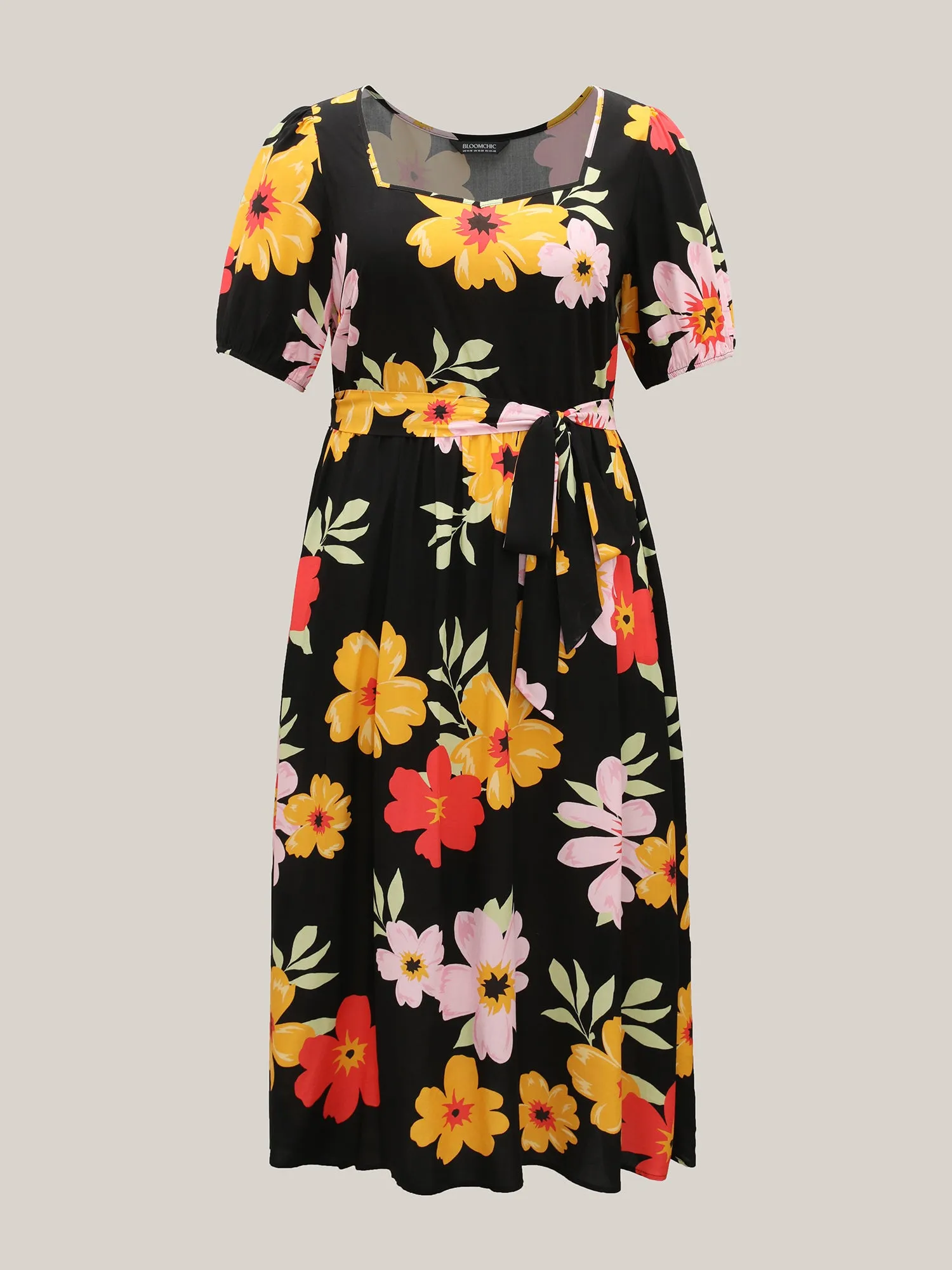 Rayon Sunkissed Florals Belted Pockets Midi Dress sold by Bloomchic product image thumbnail 5