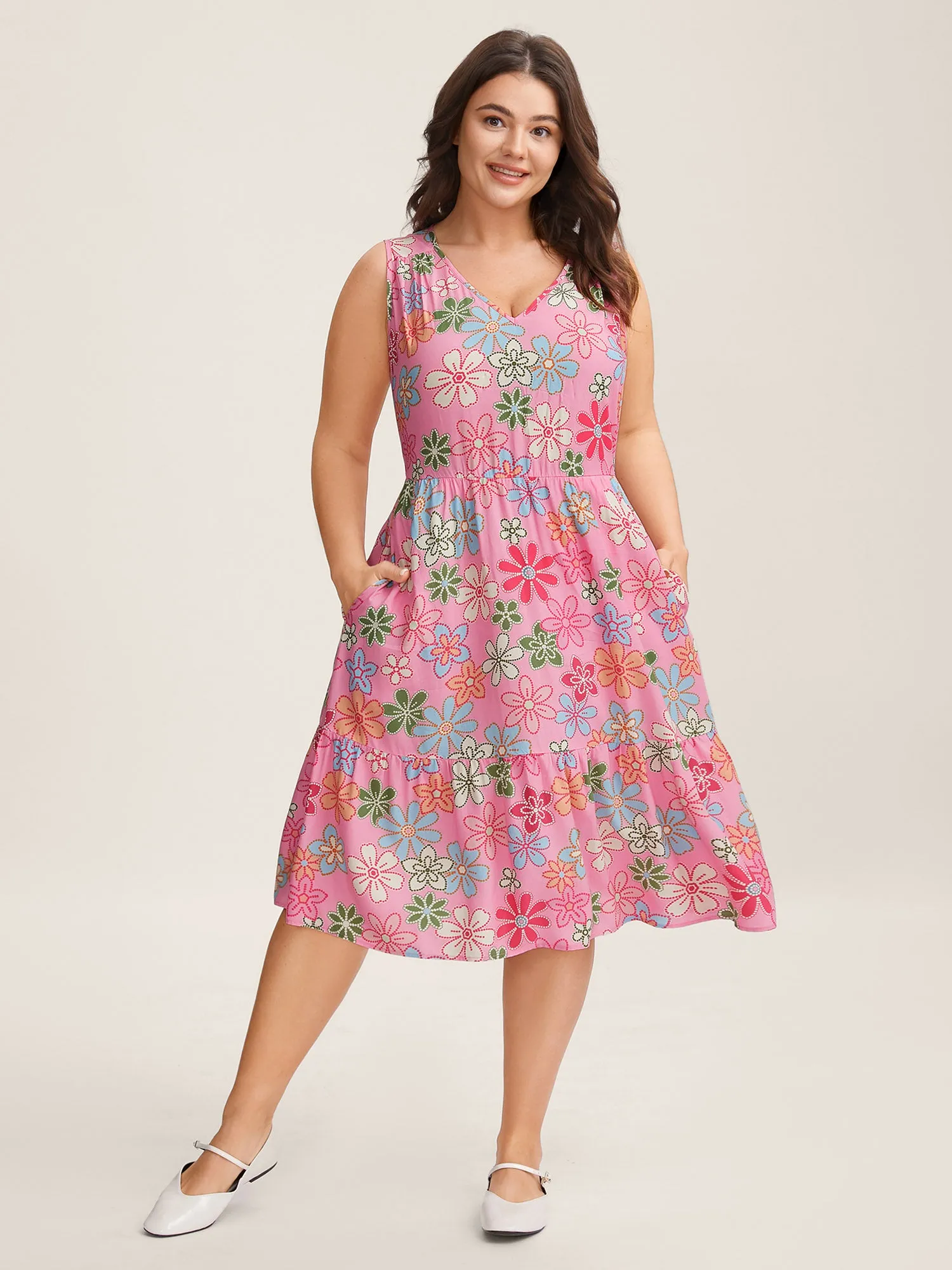Rayon Floral Print Stretchy Waist Midi Dress sold by Bloomchic product image thumbnail 3