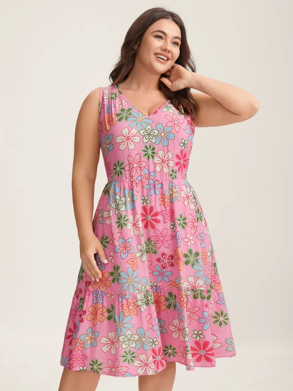 Rayon Floral Print Stretchy Waist Midi Dress sold by Bloomchic