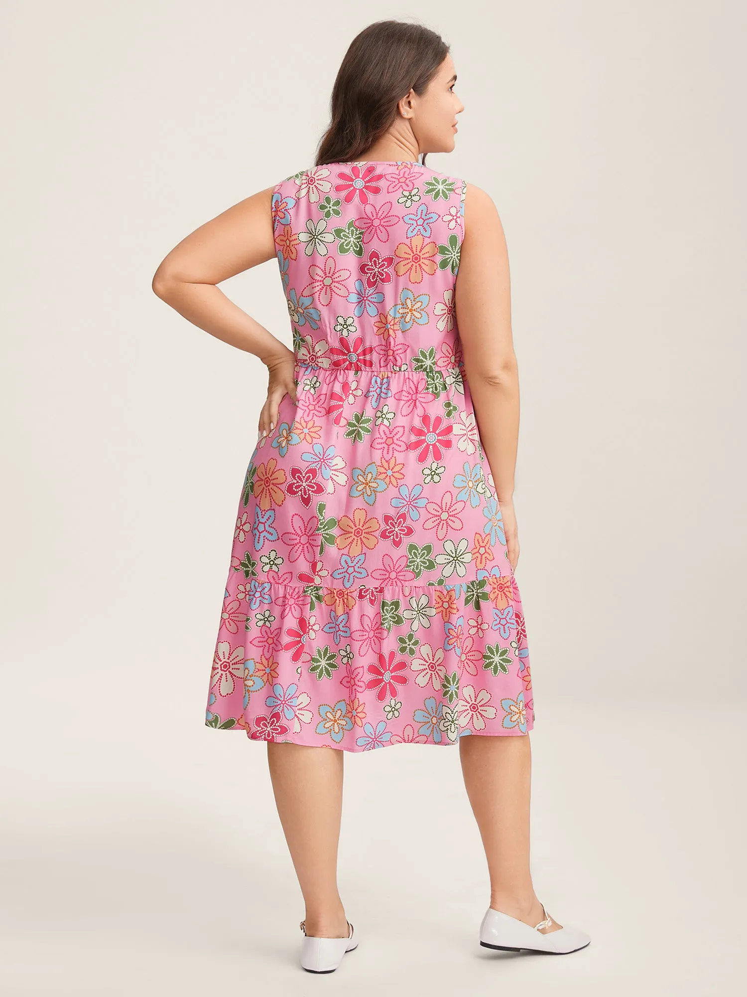 Rayon Floral Print Stretchy Waist Midi Dress sold by Bloomchic product image thumbnail 4
