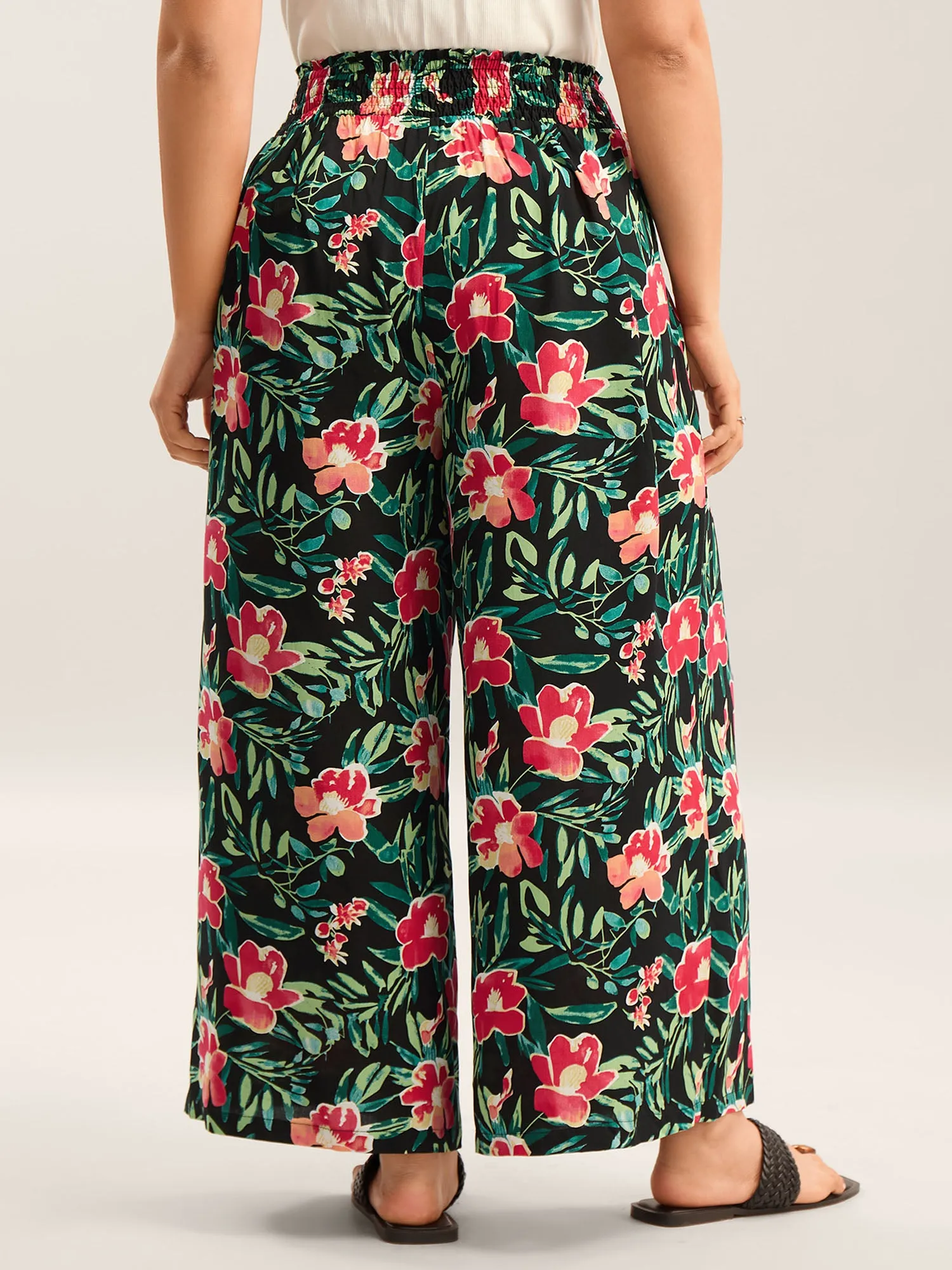 Rayon Tropical Floral Print Shirred Wide-Leg Pants sold by Bloomchic product image thumbnail 4