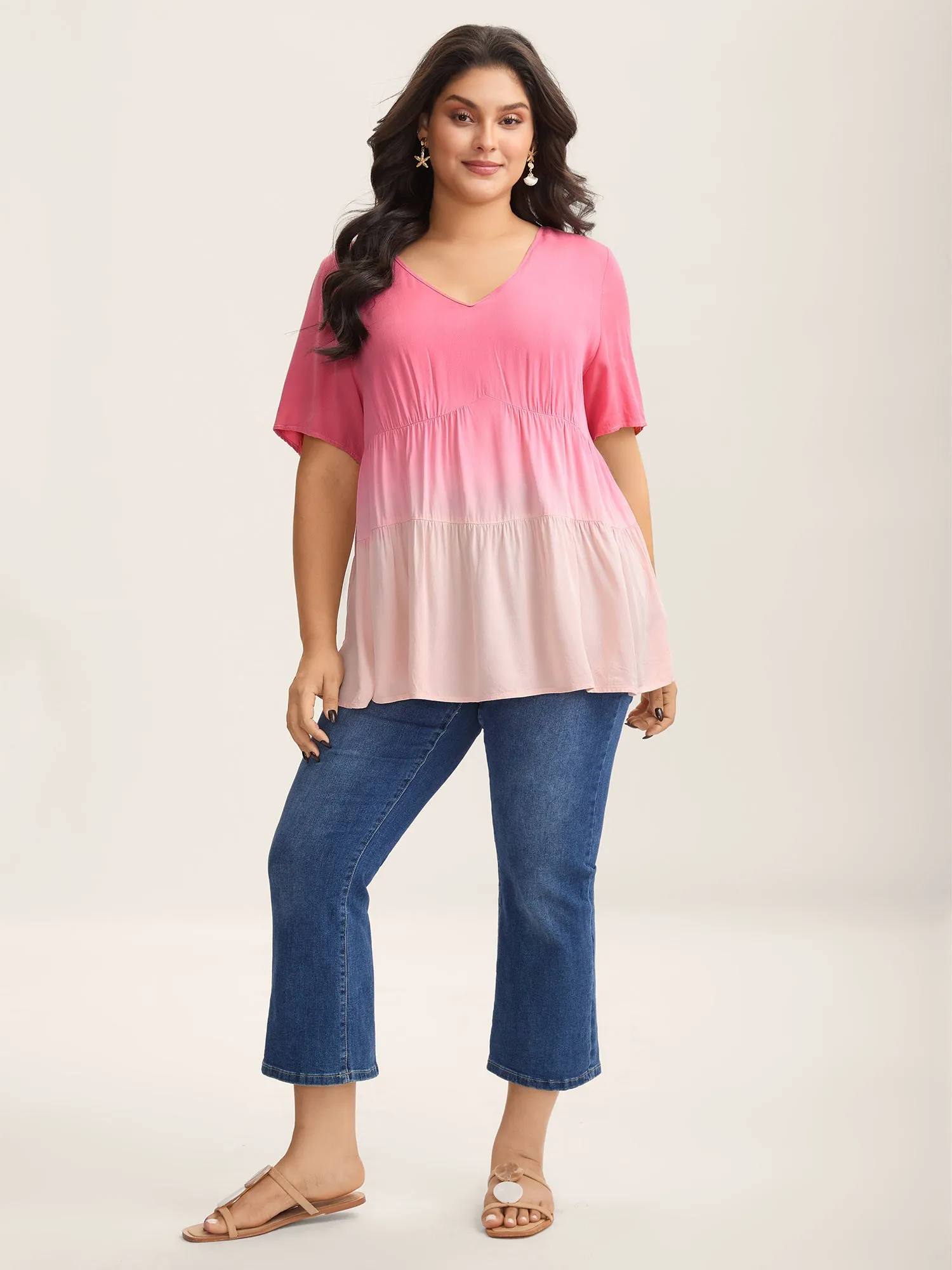 Rayon Tie-Dye V-Neck Tiered Blouse sold by Bloomchic product image thumbnail 3
