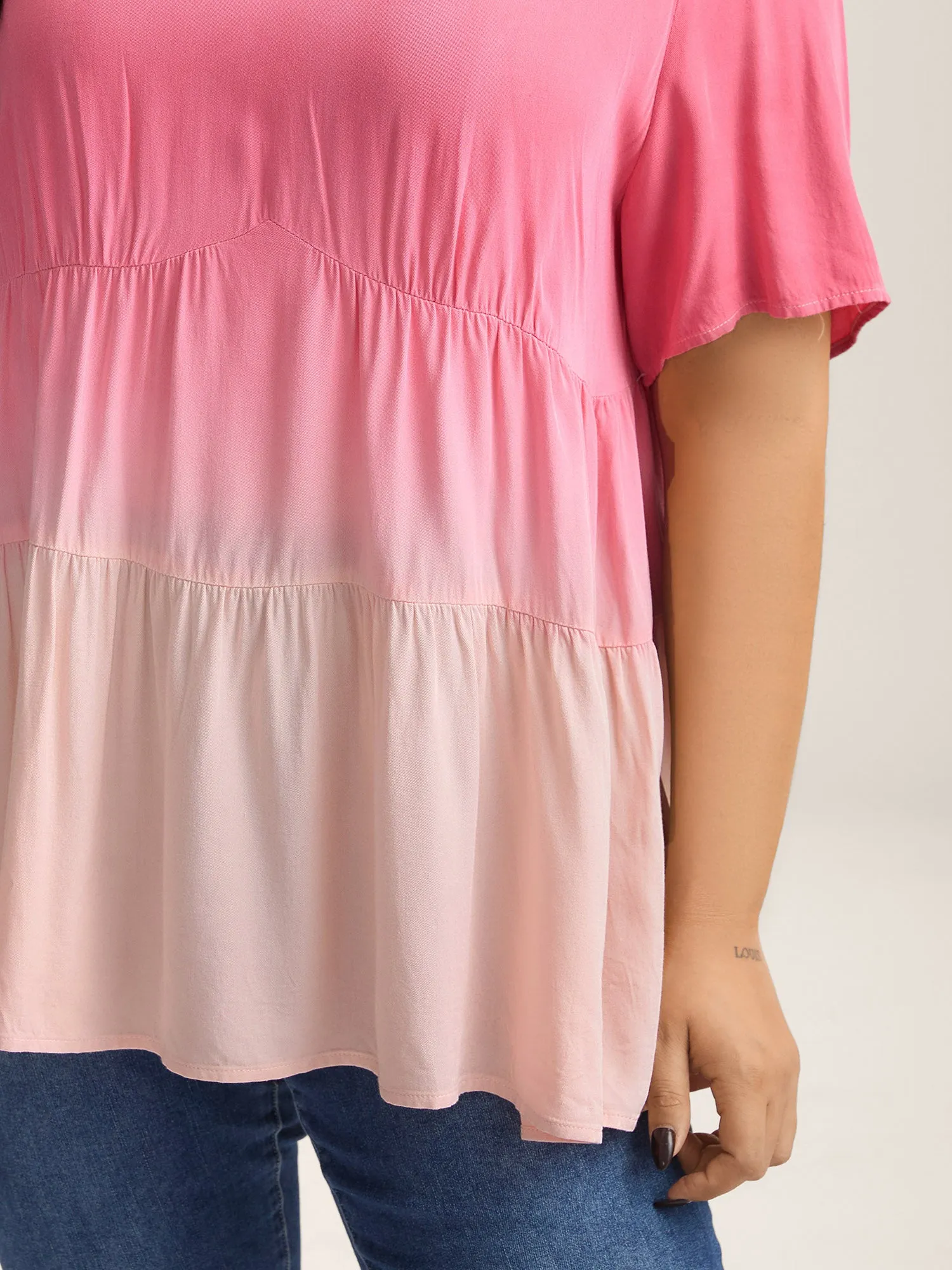 Rayon Tie-Dye V-Neck Tiered Blouse sold by Bloomchic product image thumbnail 2