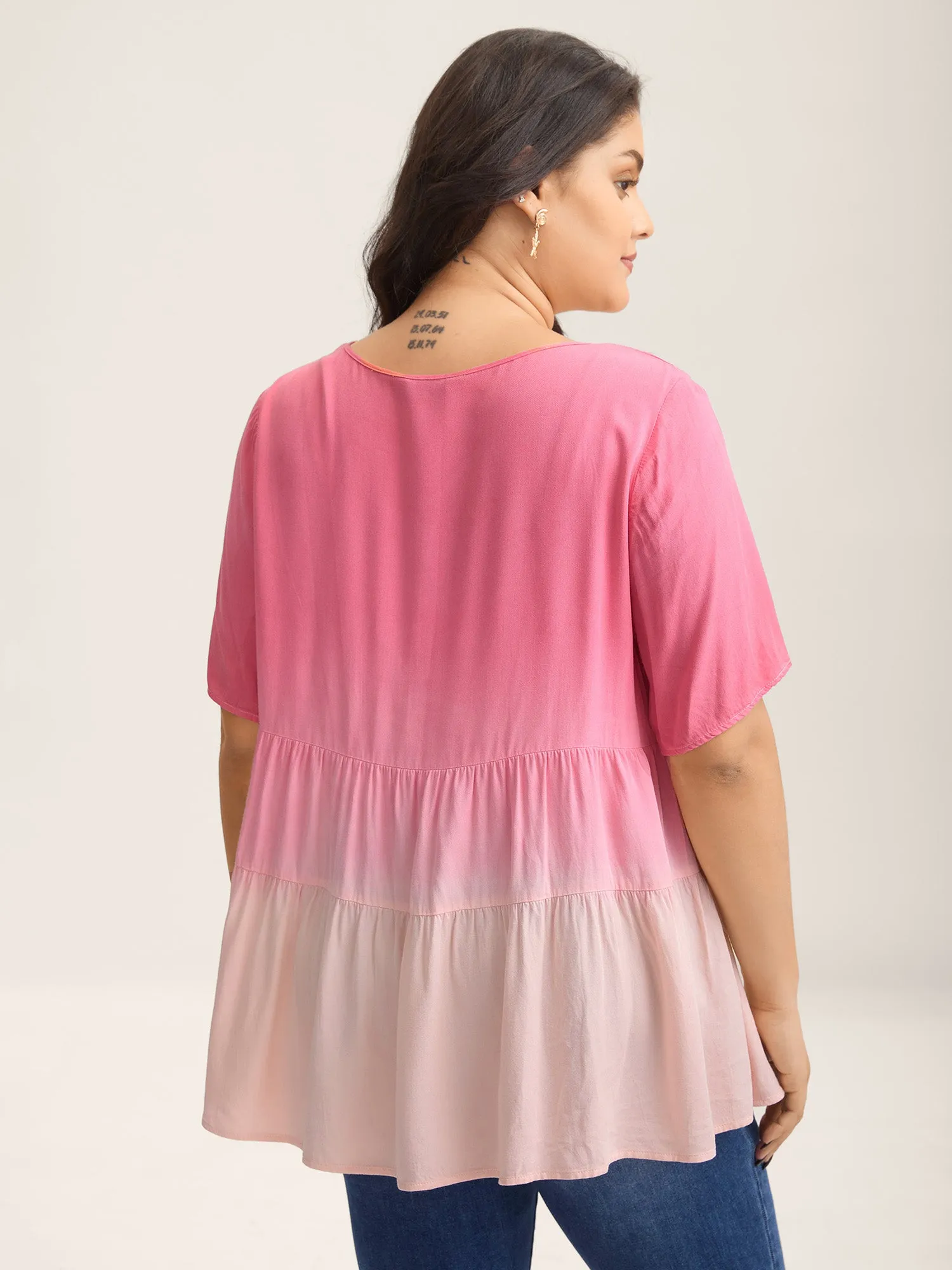 Rayon Tie-Dye V-Neck Tiered Blouse sold by Bloomchic product image thumbnail 4