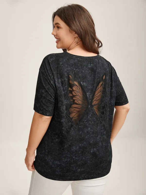 Stretchy Butterfly Cut-Out Vintage Wash Top sold by Bloomchic