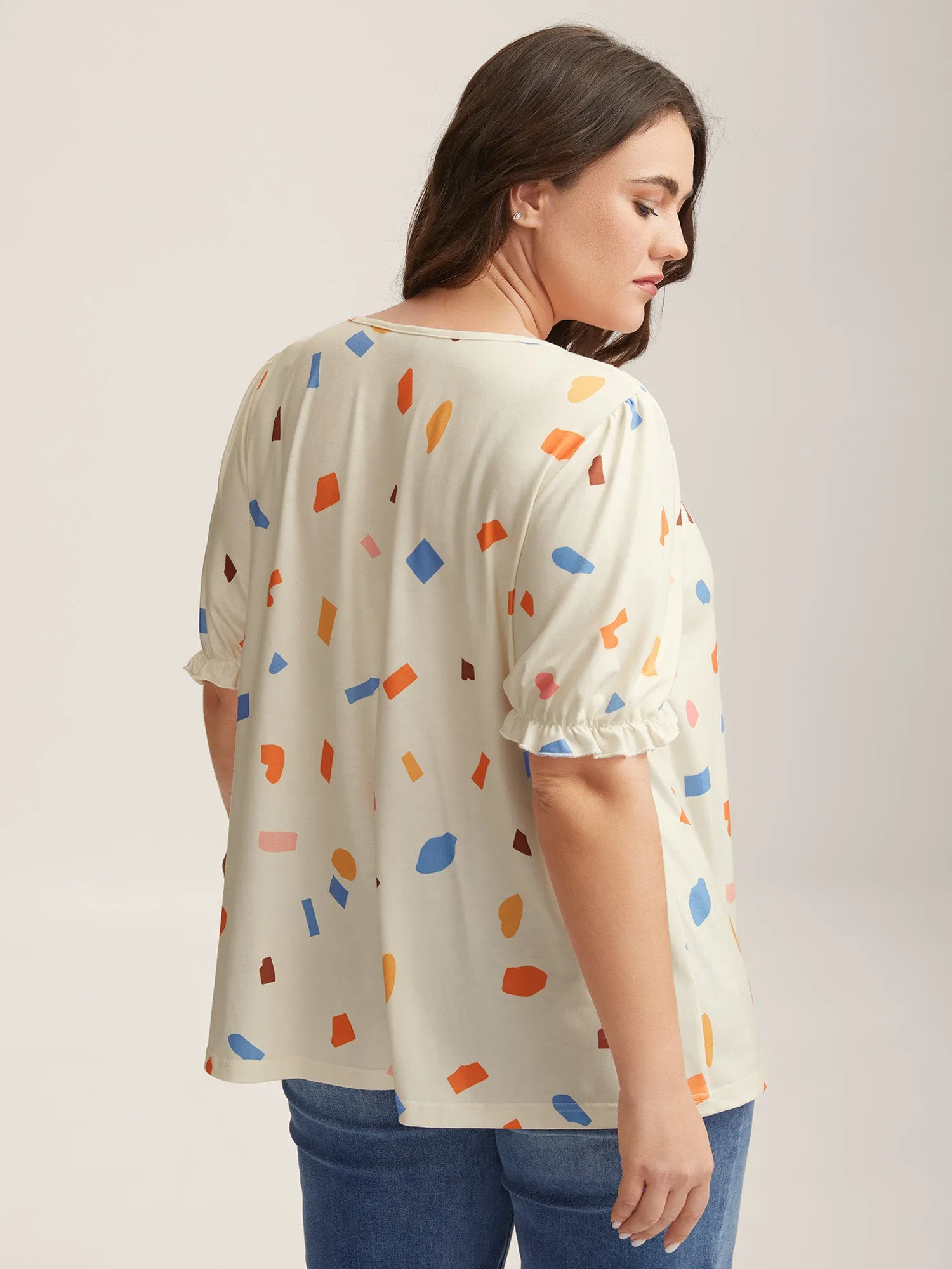 Confetti Print Shirred Round Neck T-Shirt sold by Bloomchic product image thumbnail 4
