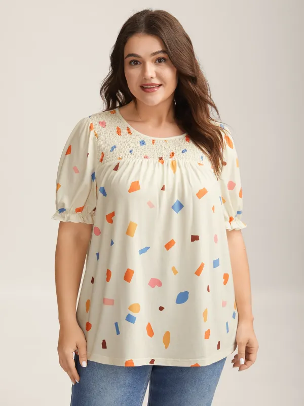 Confetti Print Shirred Round Neck T-Shirt sold by Bloomchic