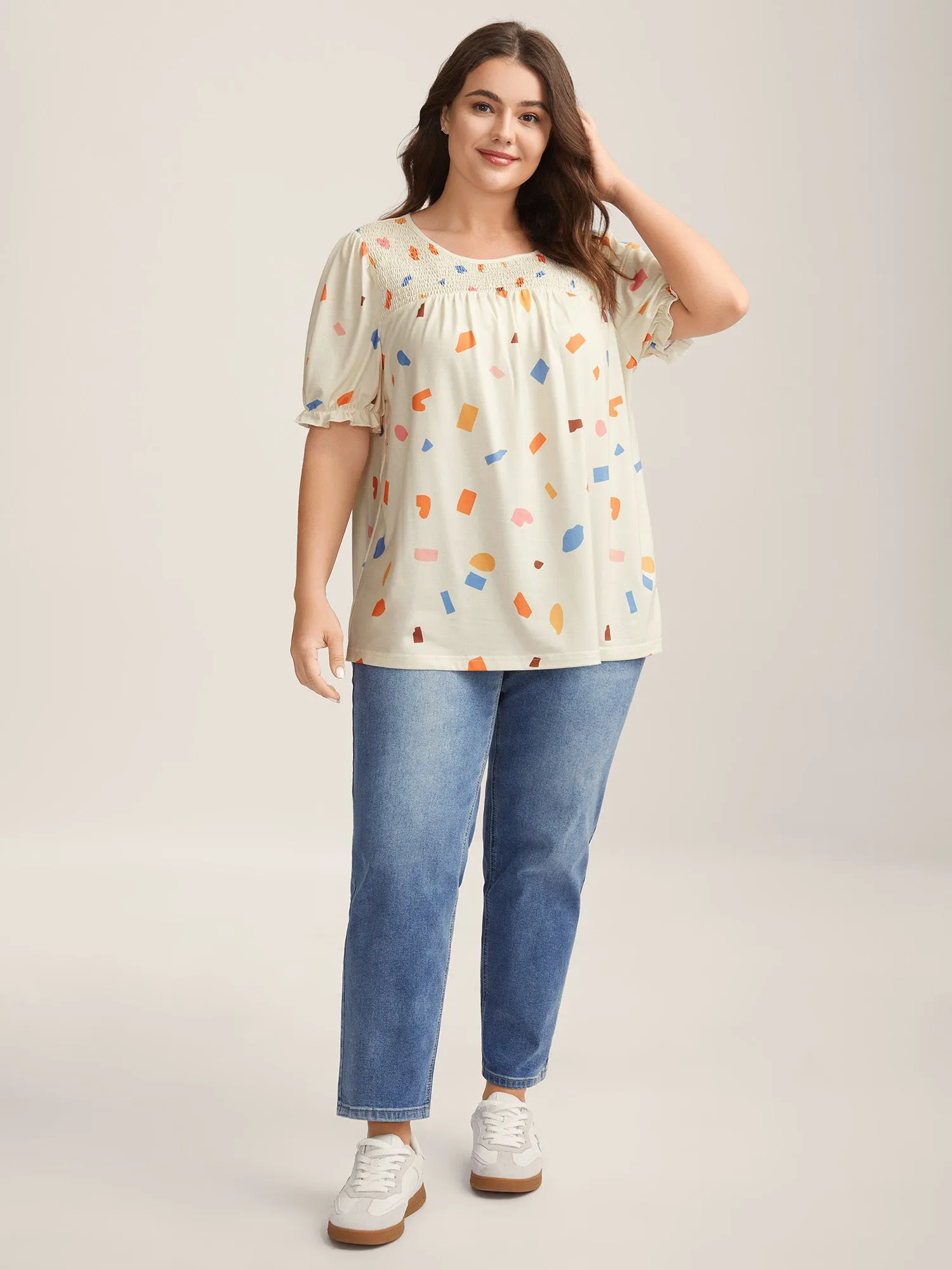 Confetti Print Shirred Round Neck T-Shirt sold by Bloomchic product image thumbnail 3
