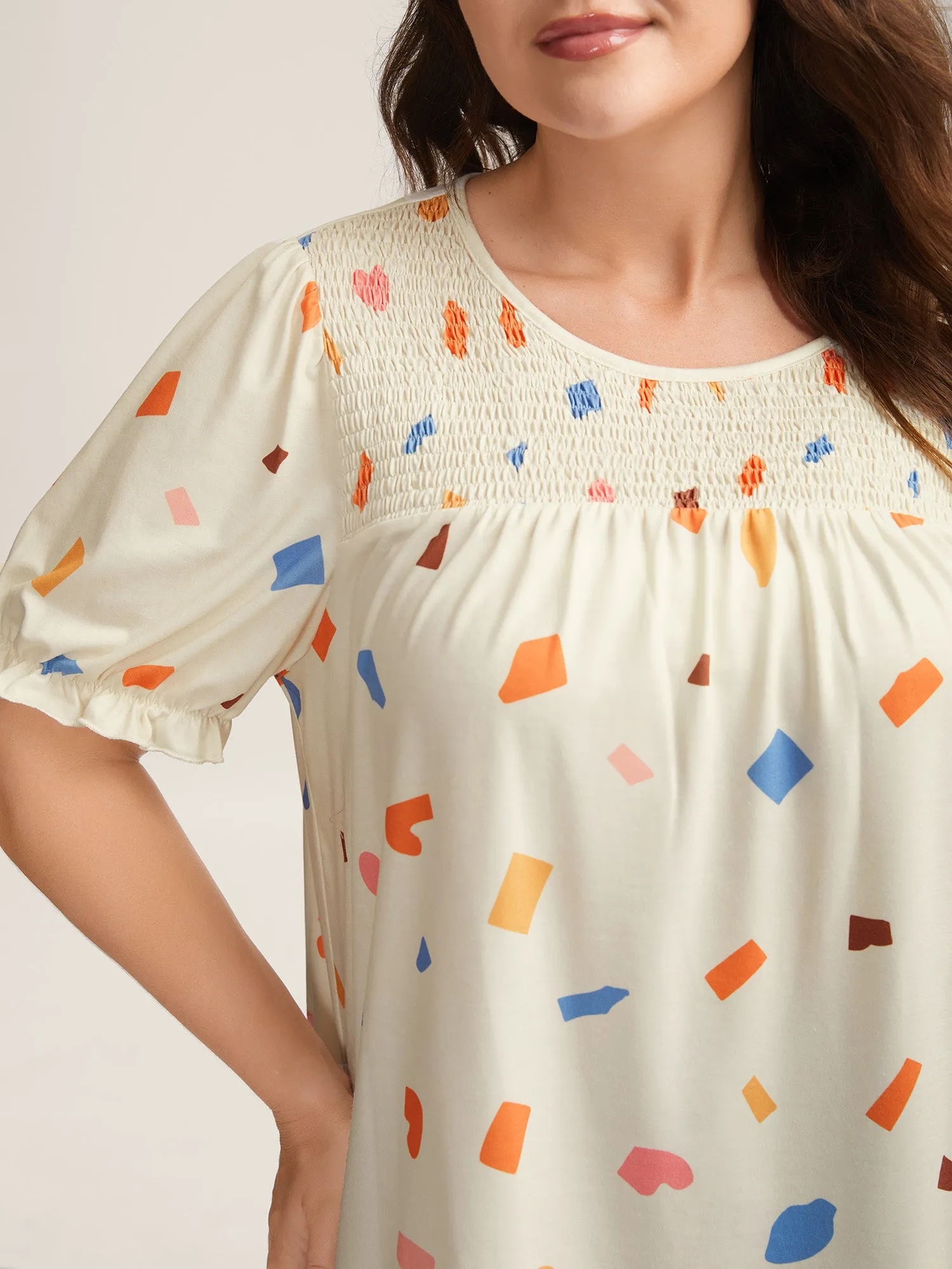 Confetti Print Shirred Round Neck T-Shirt sold by Bloomchic product image thumbnail 2
