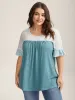 Color Contrast Lotus Leaf Sleeve T-Shirt sold by Bloomchic
