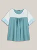 Color Contrast Lotus Leaf Sleeve T-Shirt sold by Bloomchic