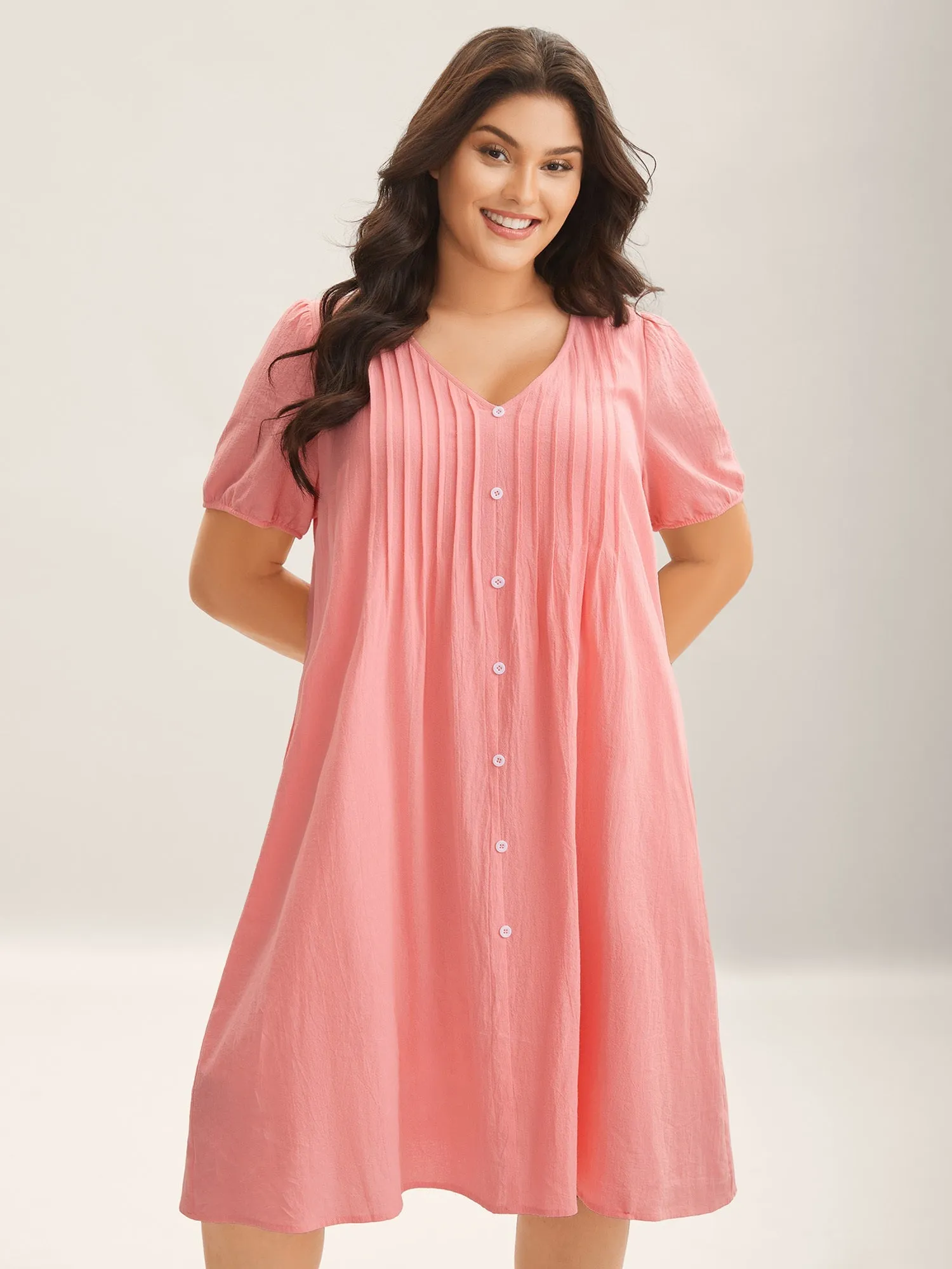 Pure Cotton Toothpick Pleat Pockets Shirt Dress sold by Bloomchic