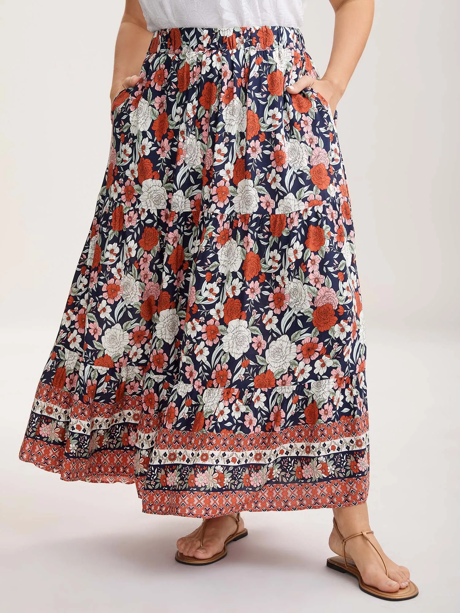 Rayon Breezy Floral Print Tiered Back Maxi Skirt sold by Bloomchic product image thumbnail 2