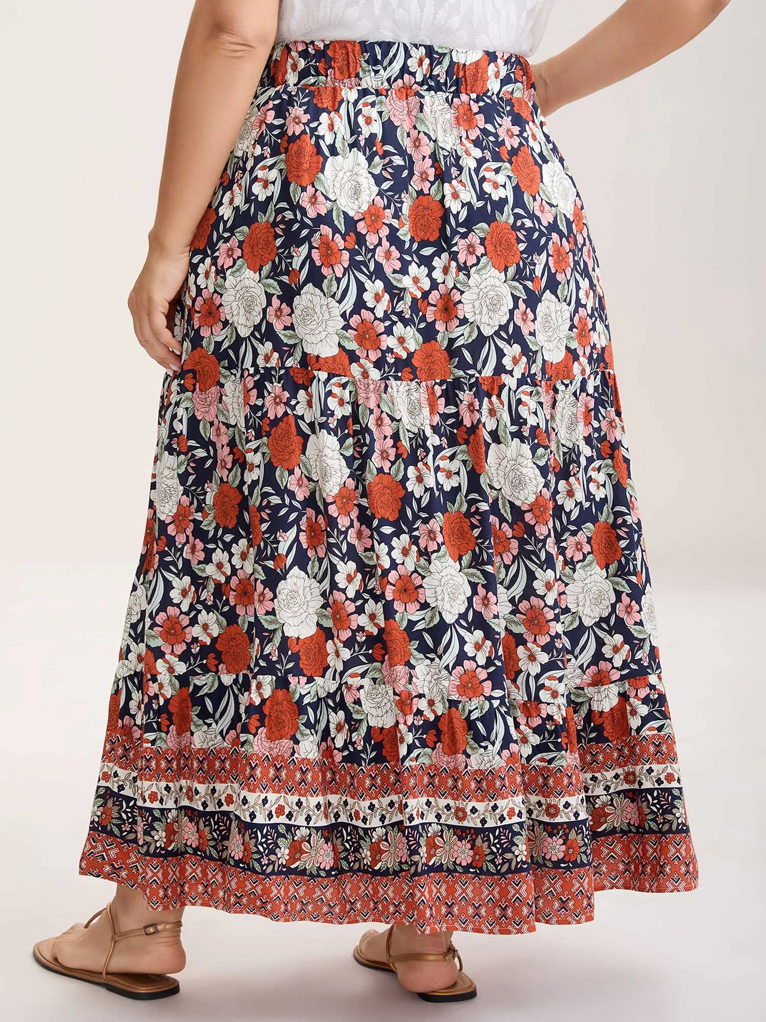 Rayon Breezy Floral Print Tiered Back Maxi Skirt sold by Bloomchic product image thumbnail 4