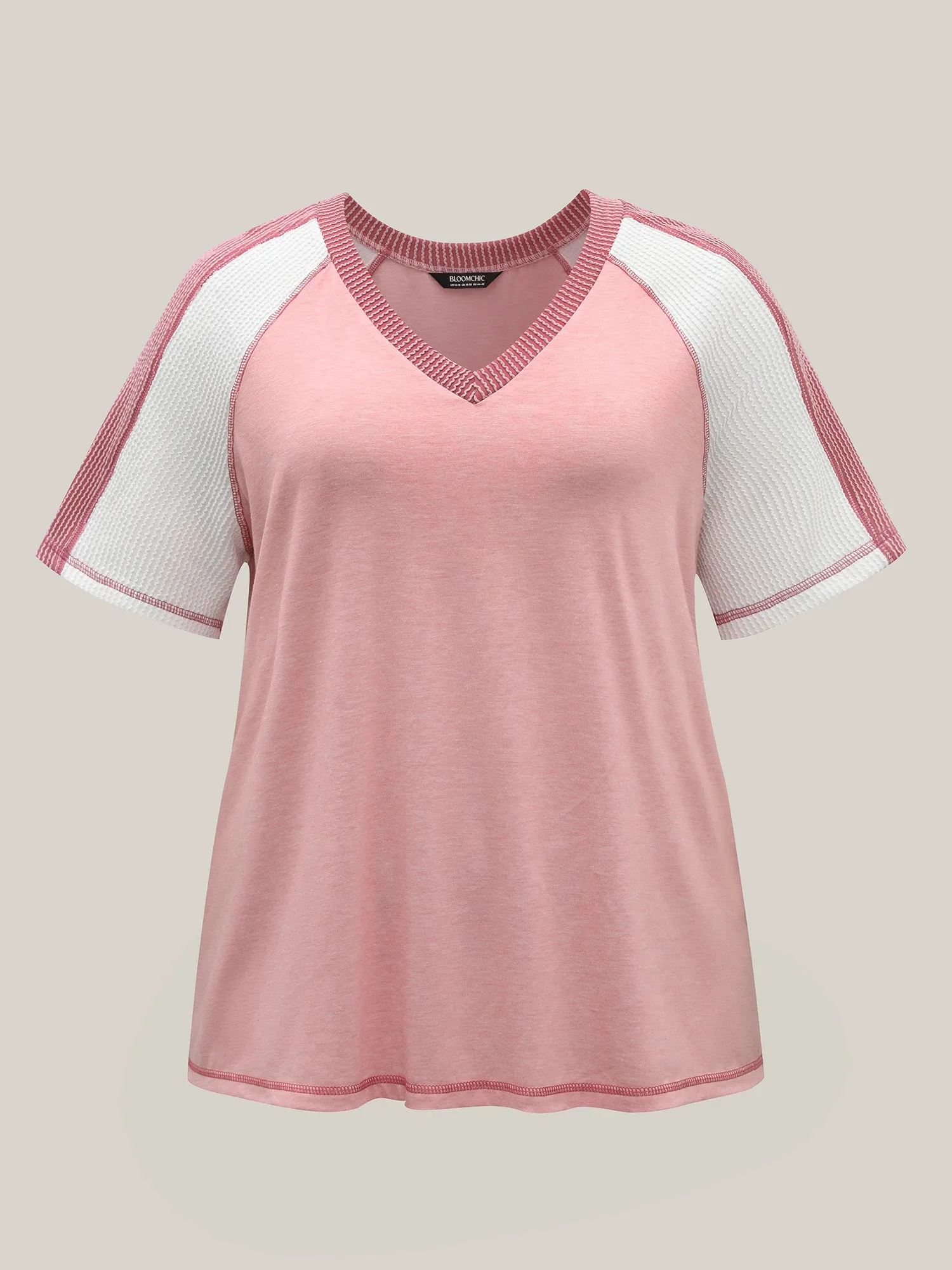 Color Contrast Textured Raglan Sleeve T-Shirt sold by Bloomchic product image thumbnail 5