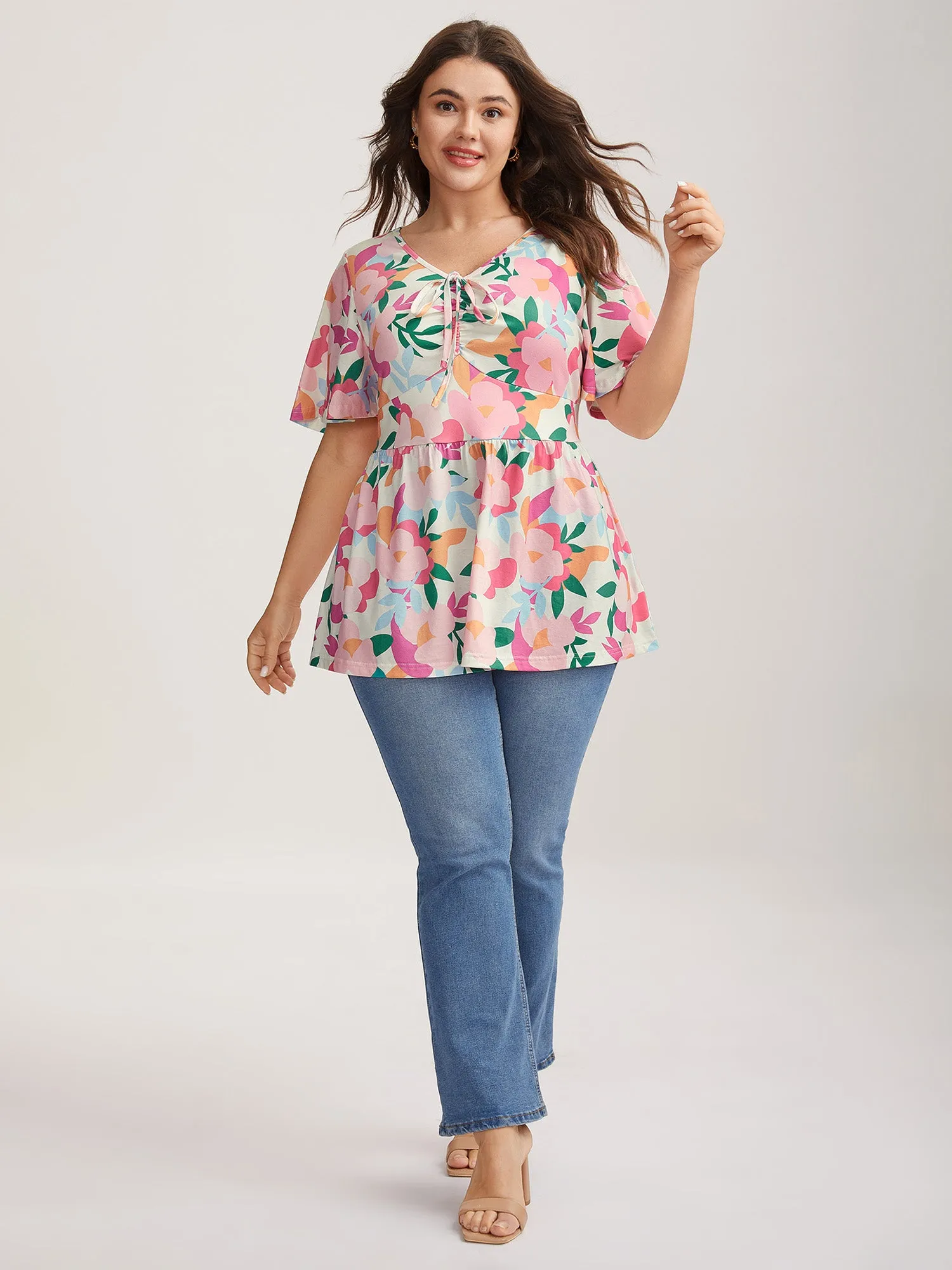 Groovy Floral Print Cinched Bust Top sold by Bloomchic product image thumbnail 3