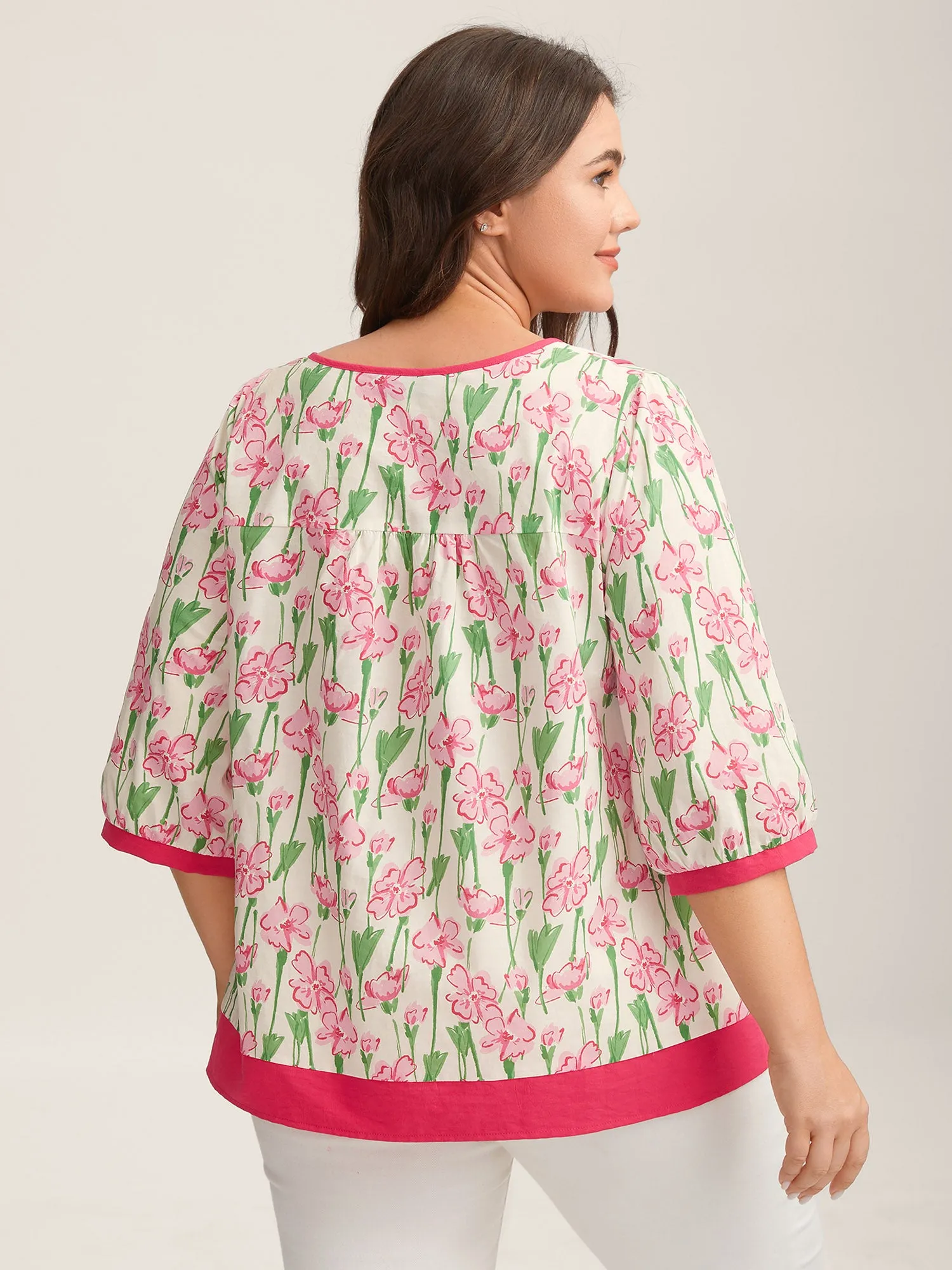 Blushing Floral Print Seamed Contrast Blouse sold by Bloomchic product image thumbnail 4