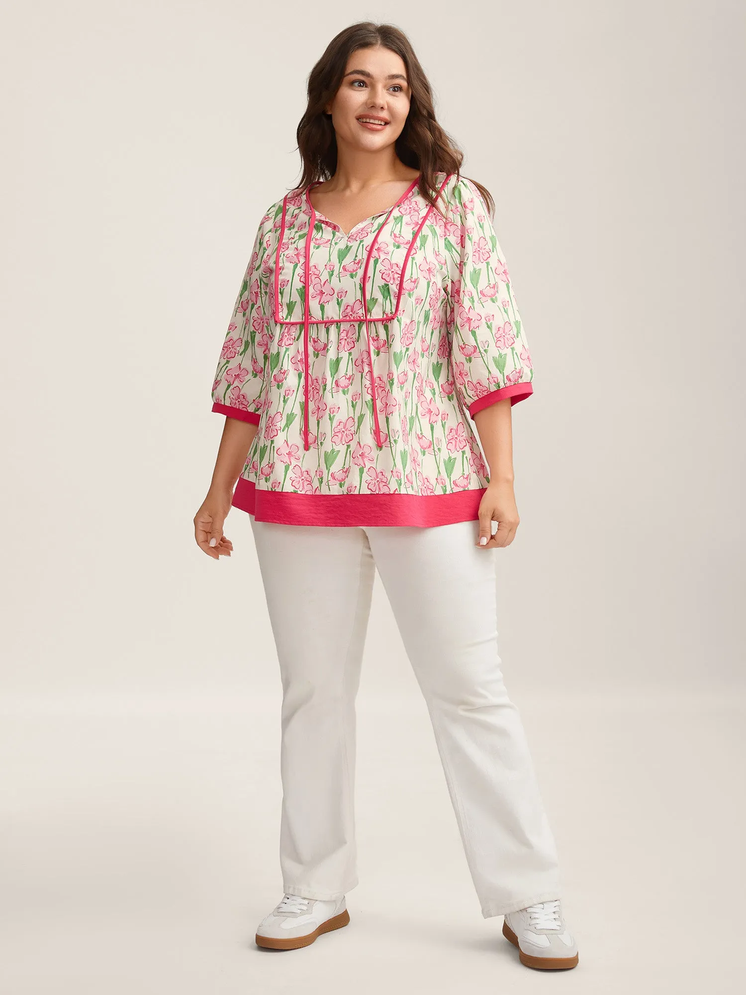 Blushing Floral Print Seamed Contrast Blouse sold by Bloomchic product image thumbnail 3