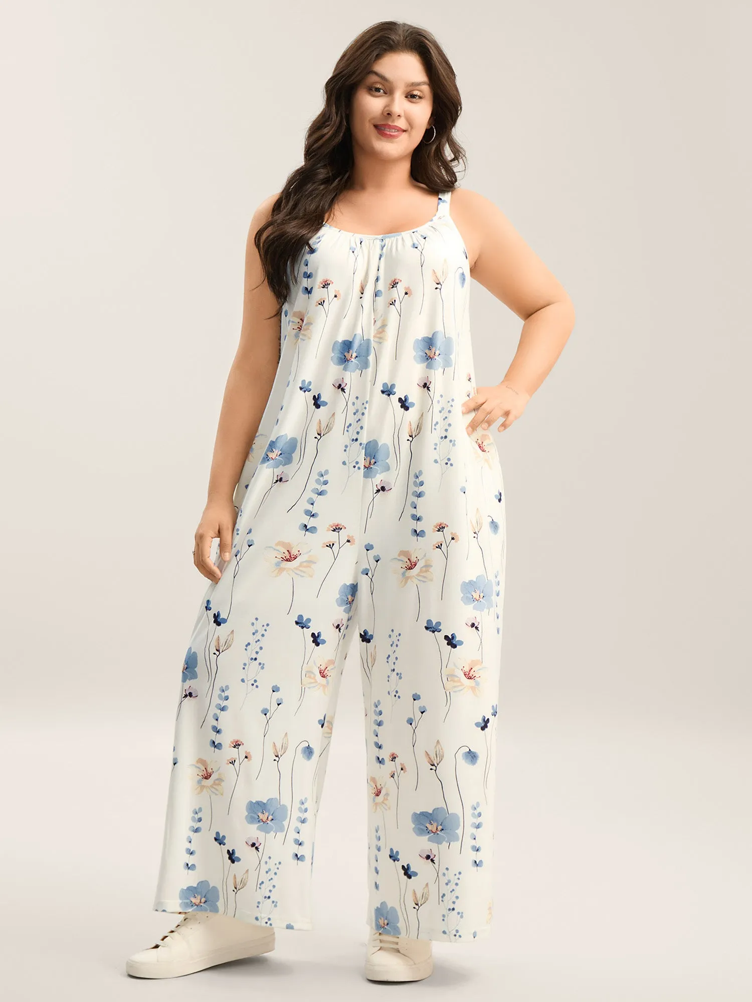Stretchy Lined Floral Print Cami Jumpsuit sold by Bloomchic product image thumbnail 3