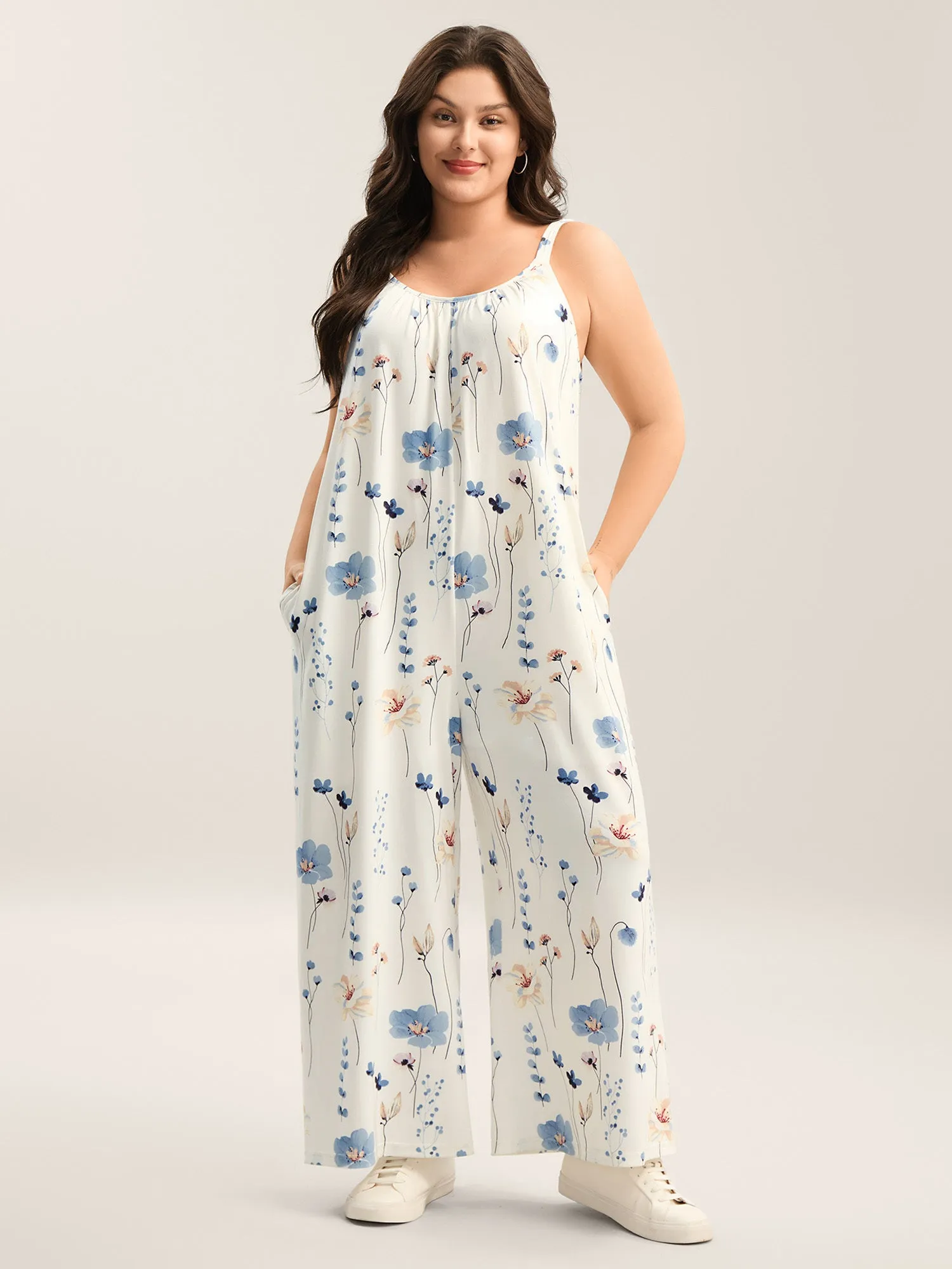 Stretchy Lined Floral Print Cami Jumpsuit sold by Bloomchic