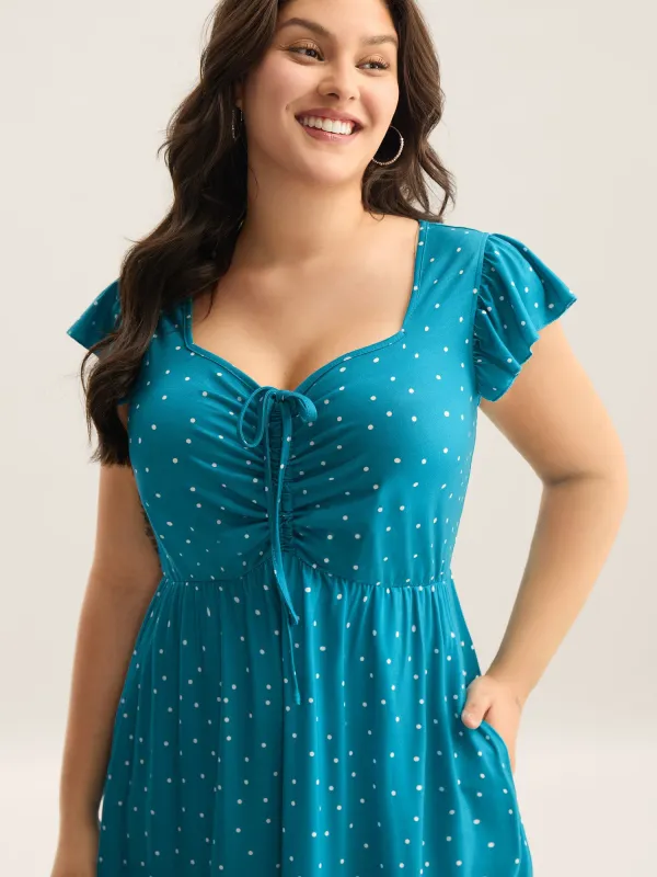 Dot Print Ruched Drawstring Midi Dress sold by Bloomchic