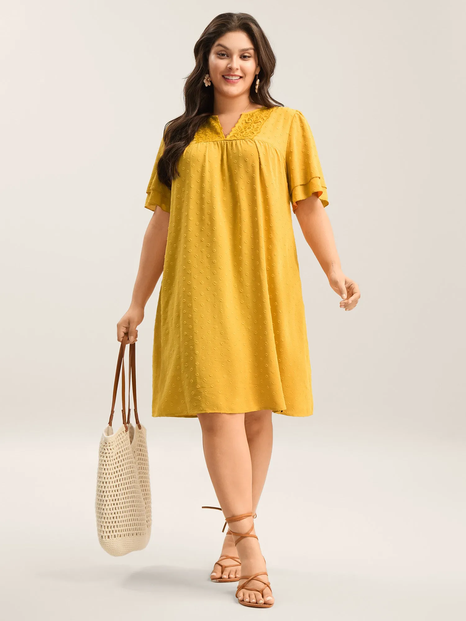 Textured Cut-Out Lace Pockets Midi Dress sold by Bloomchic product image thumbnail 3