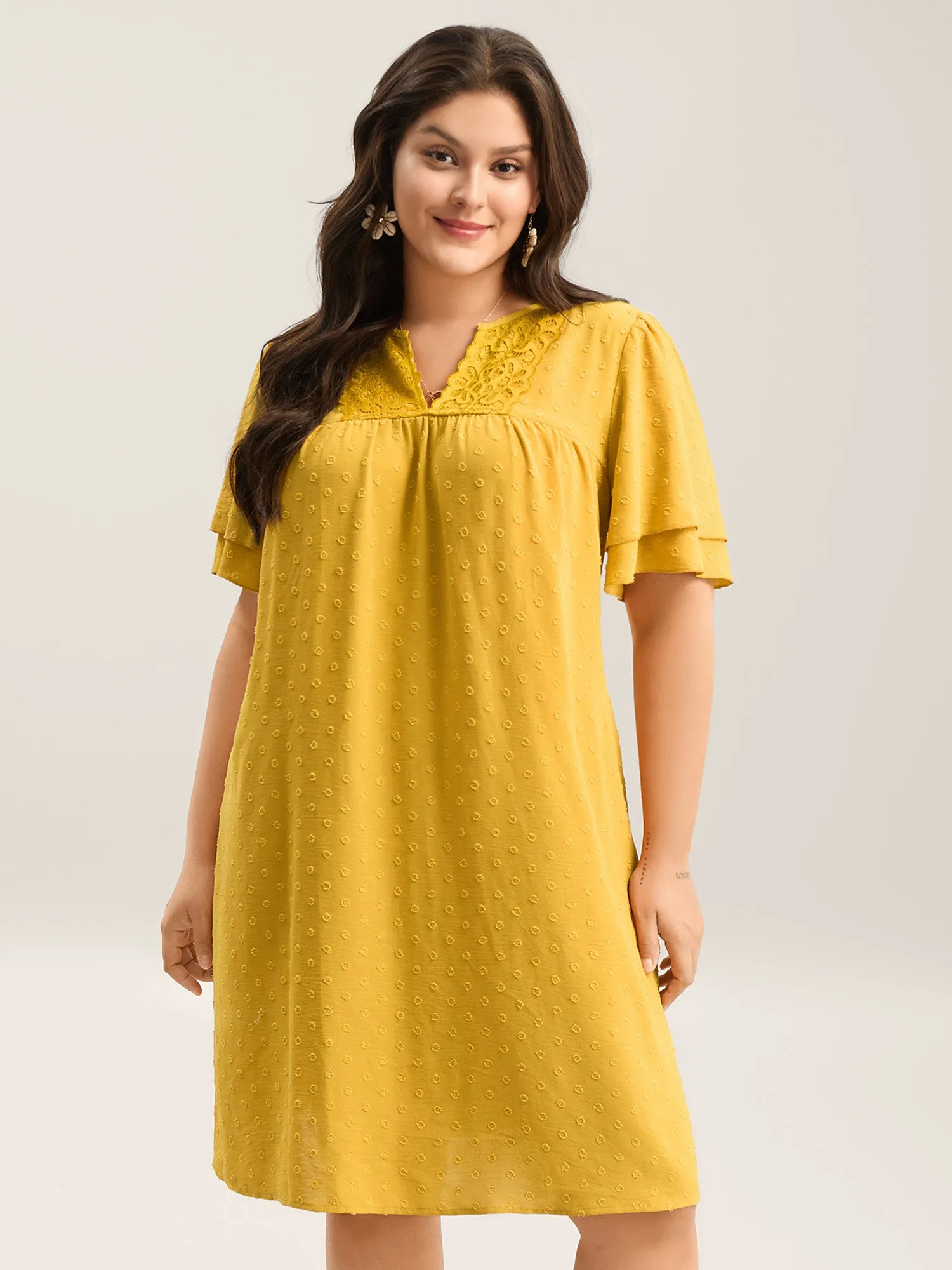 Textured Cut-Out Lace Pockets Midi Dress sold by Bloomchic