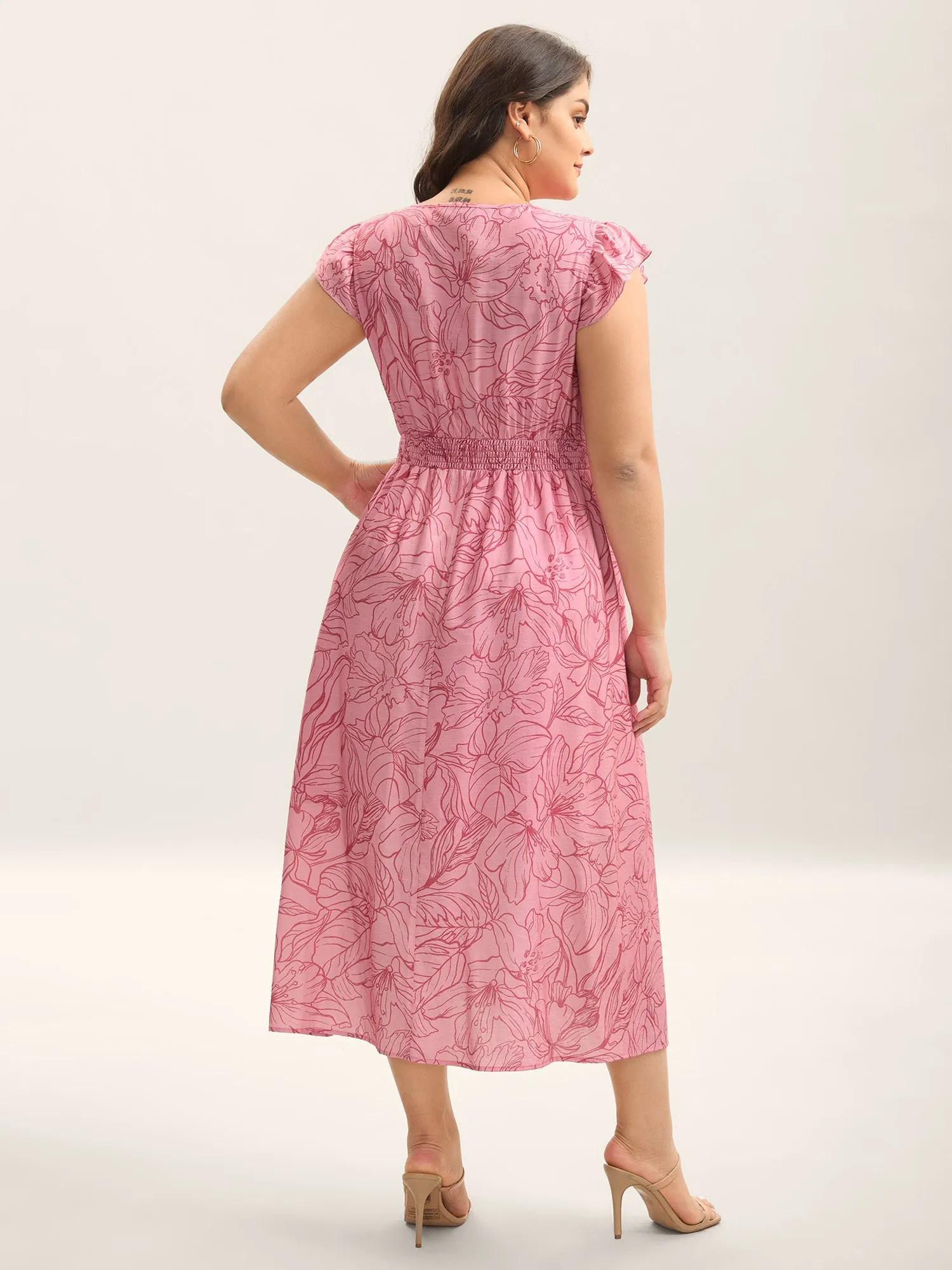 Floral Lines Cinched-Waist Pockets Midi Dress sold by Bloomchic product image thumbnail 4