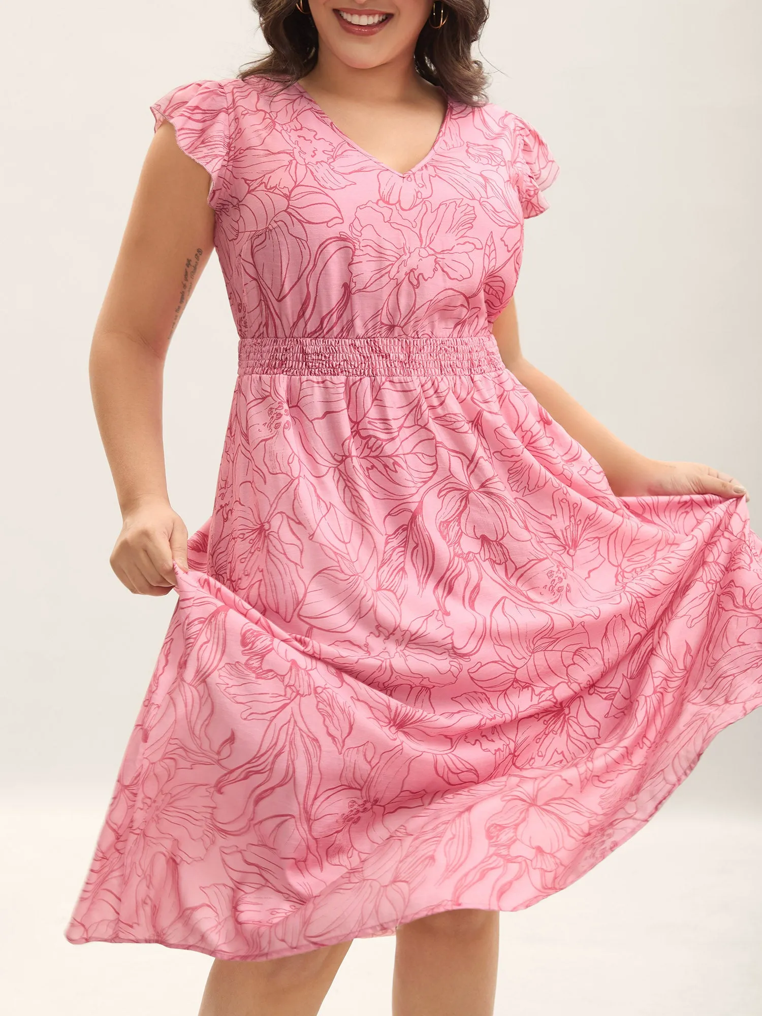 Floral Lines Cinched-Waist Pockets Midi Dress sold by Bloomchic product image thumbnail 3