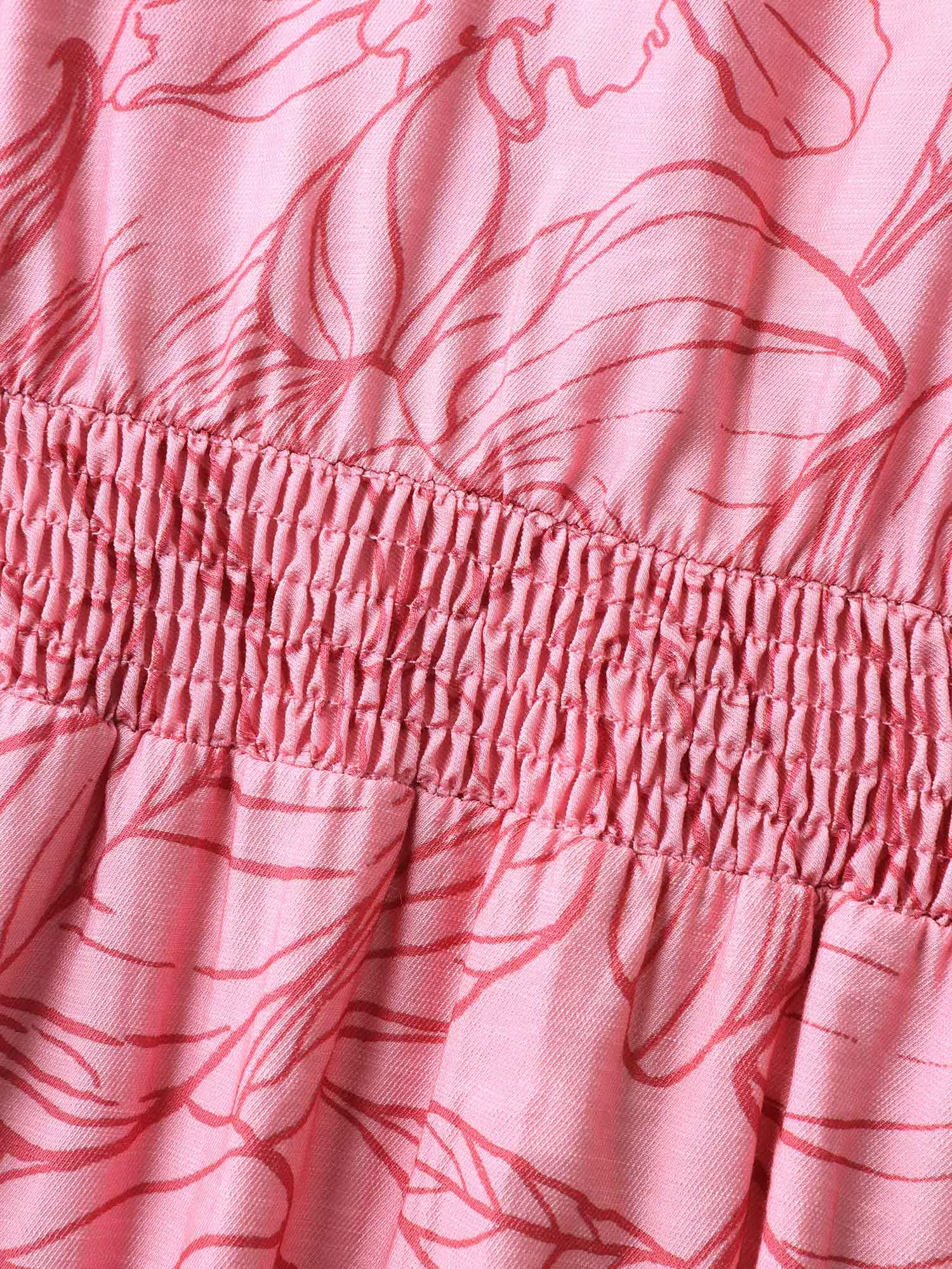 Floral Lines Cinched-Waist Pockets Midi Dress sold by Bloomchic product image thumbnail 5