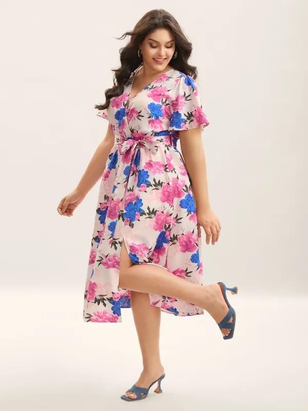 Large Floral Print Belted Pocket Midi Dress sold by Bloomchic