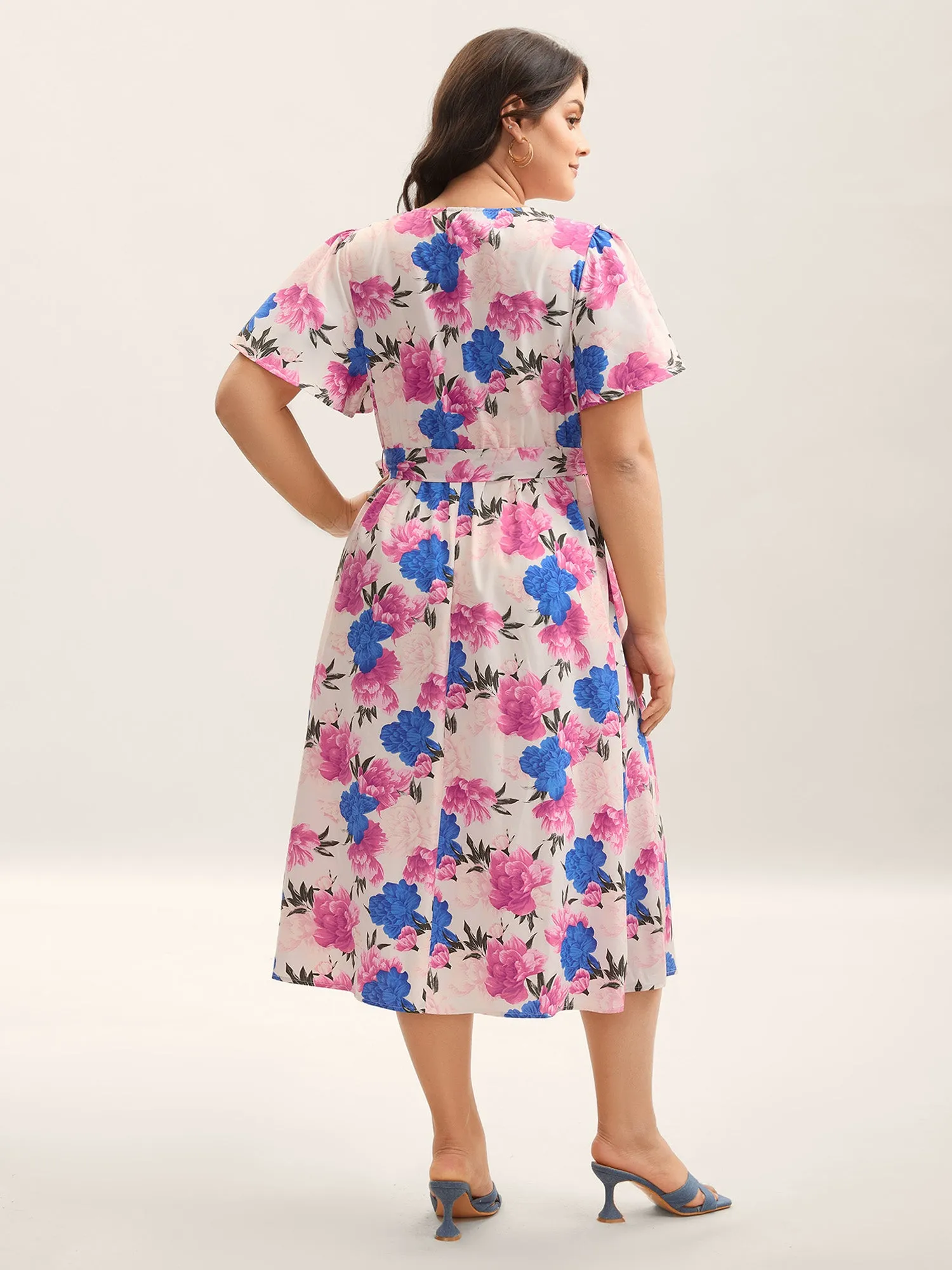 Large Floral Print Belted Pocket Midi Dress sold by Bloomchic product image thumbnail 4