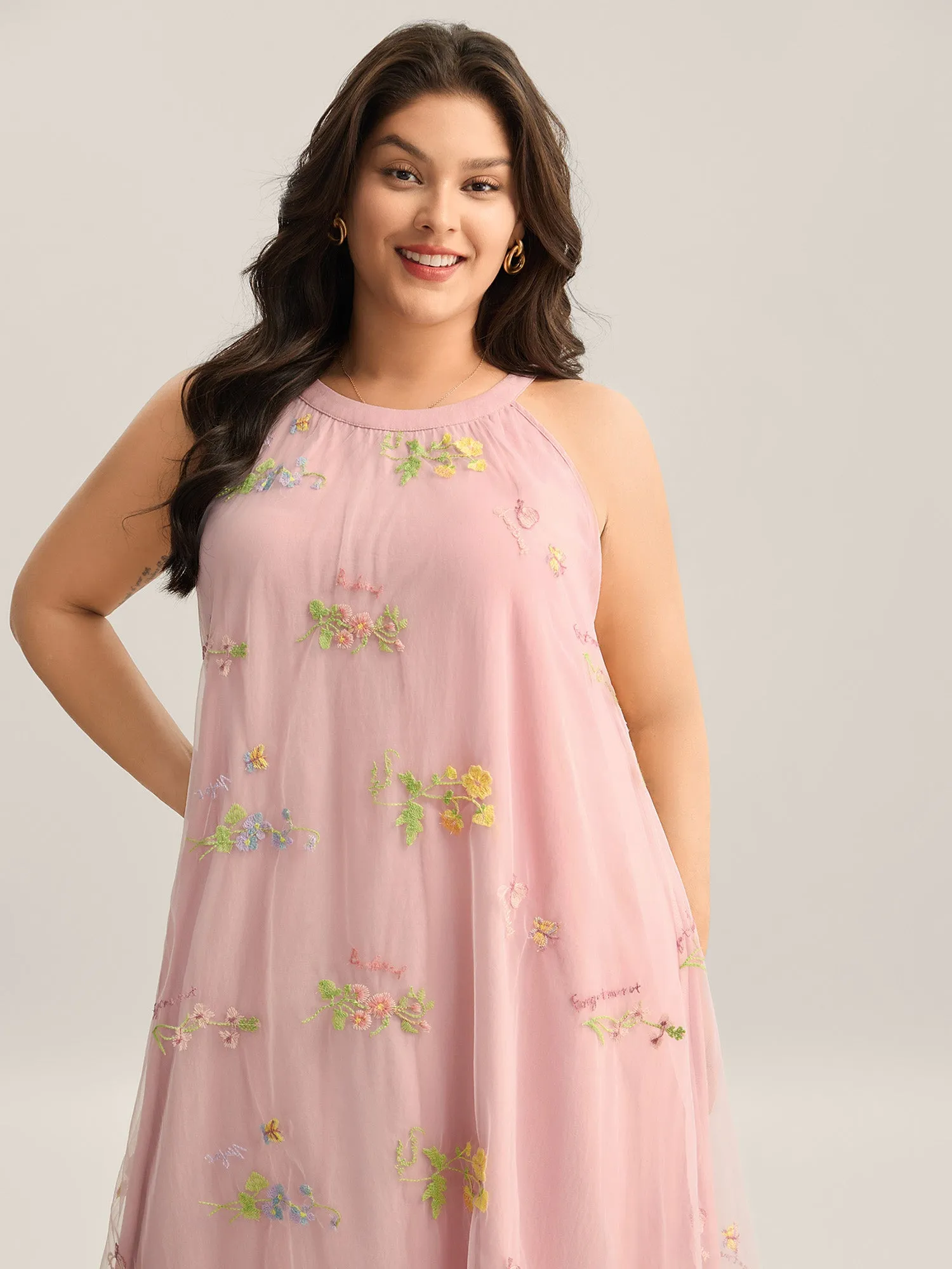 Embroidered Mesh Halter Neck Midi Dress sold by Bloomchic product image thumbnail 3