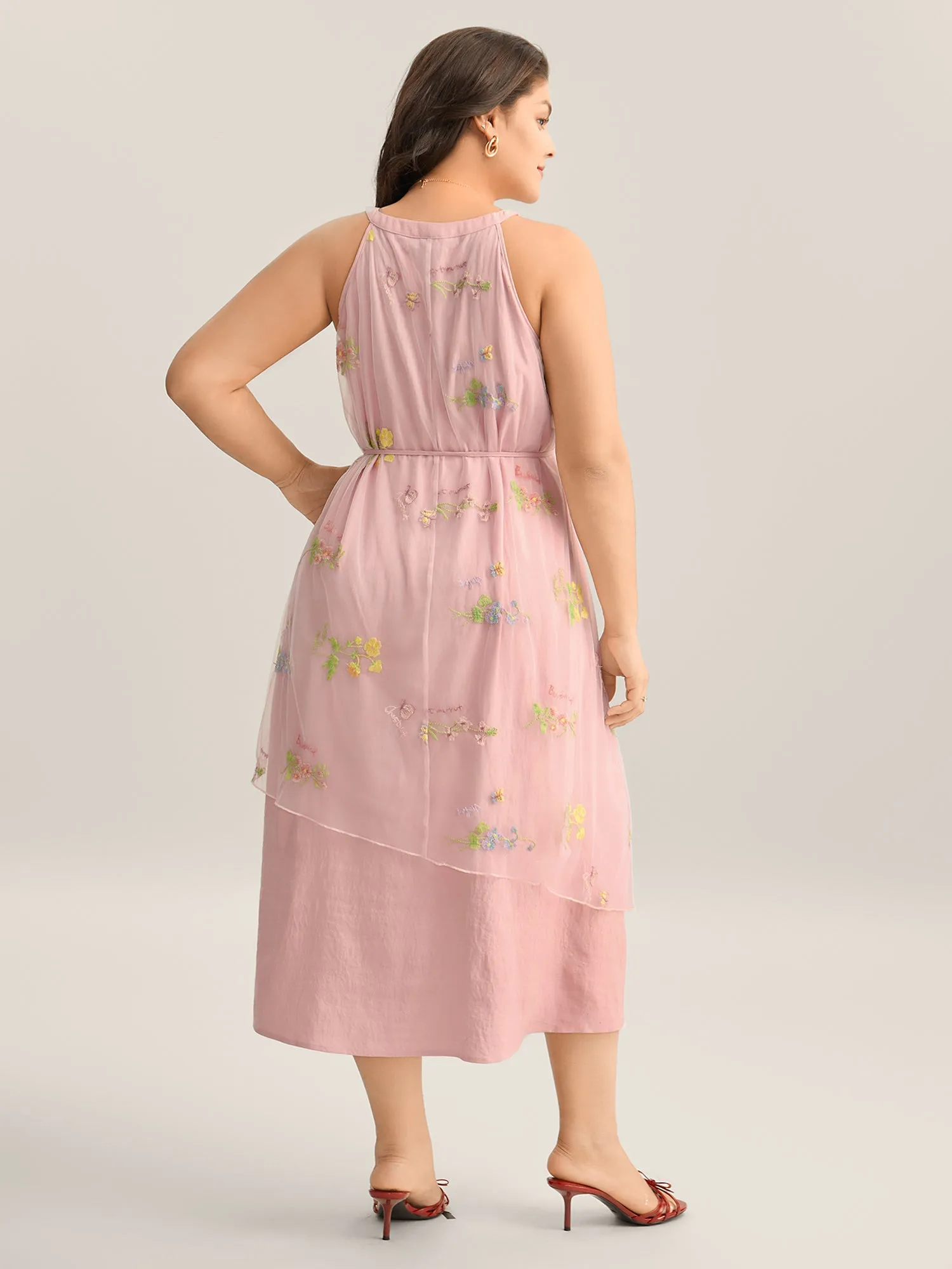 Embroidered Mesh Halter Neck Midi Dress sold by Bloomchic product image thumbnail 4