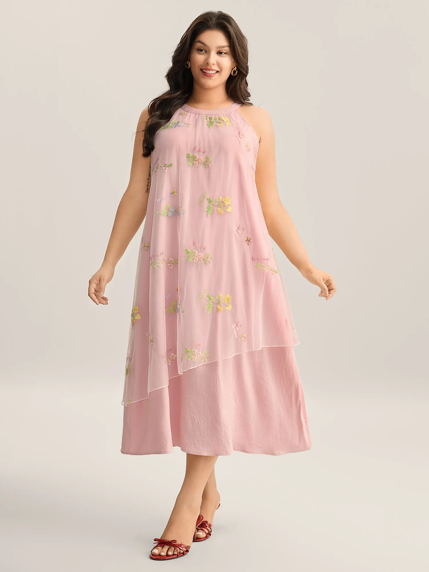 Embroidered Mesh Halter Neck Midi Dress sold by Bloomchic product image thumbnail 2