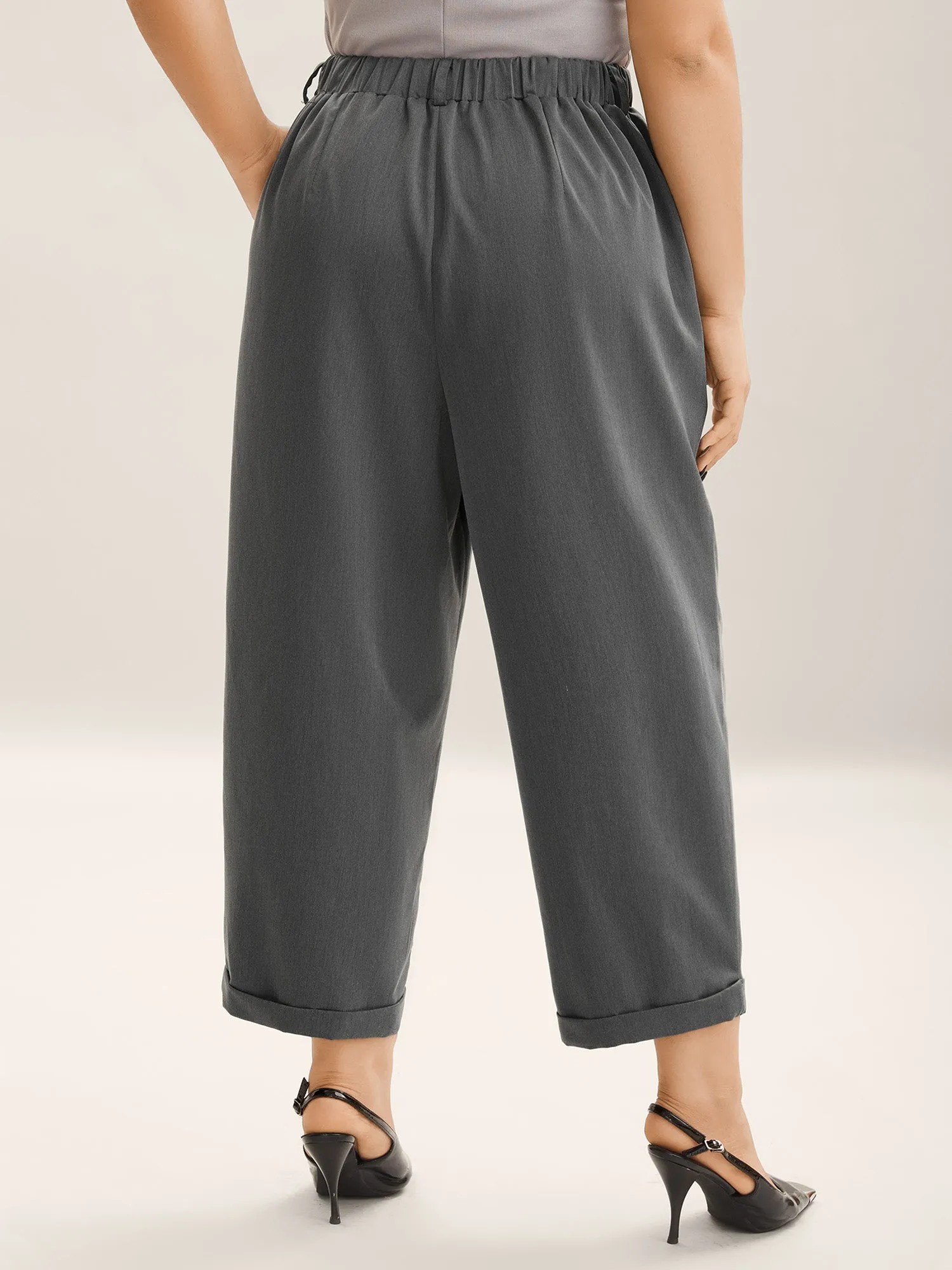 Mid Waist Rolled Hem Straight-Leg Solid Pants sold by Bloomchic product image thumbnail 5