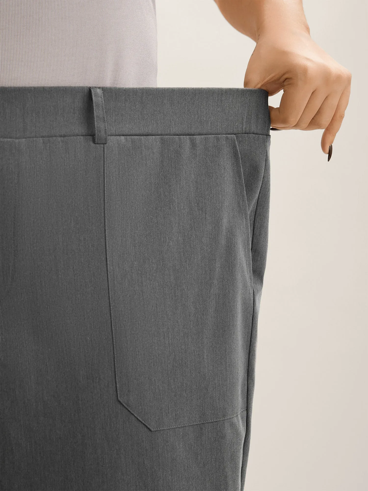 Mid Waist Rolled Hem Straight-Leg Solid Pants sold by Bloomchic product image thumbnail 4