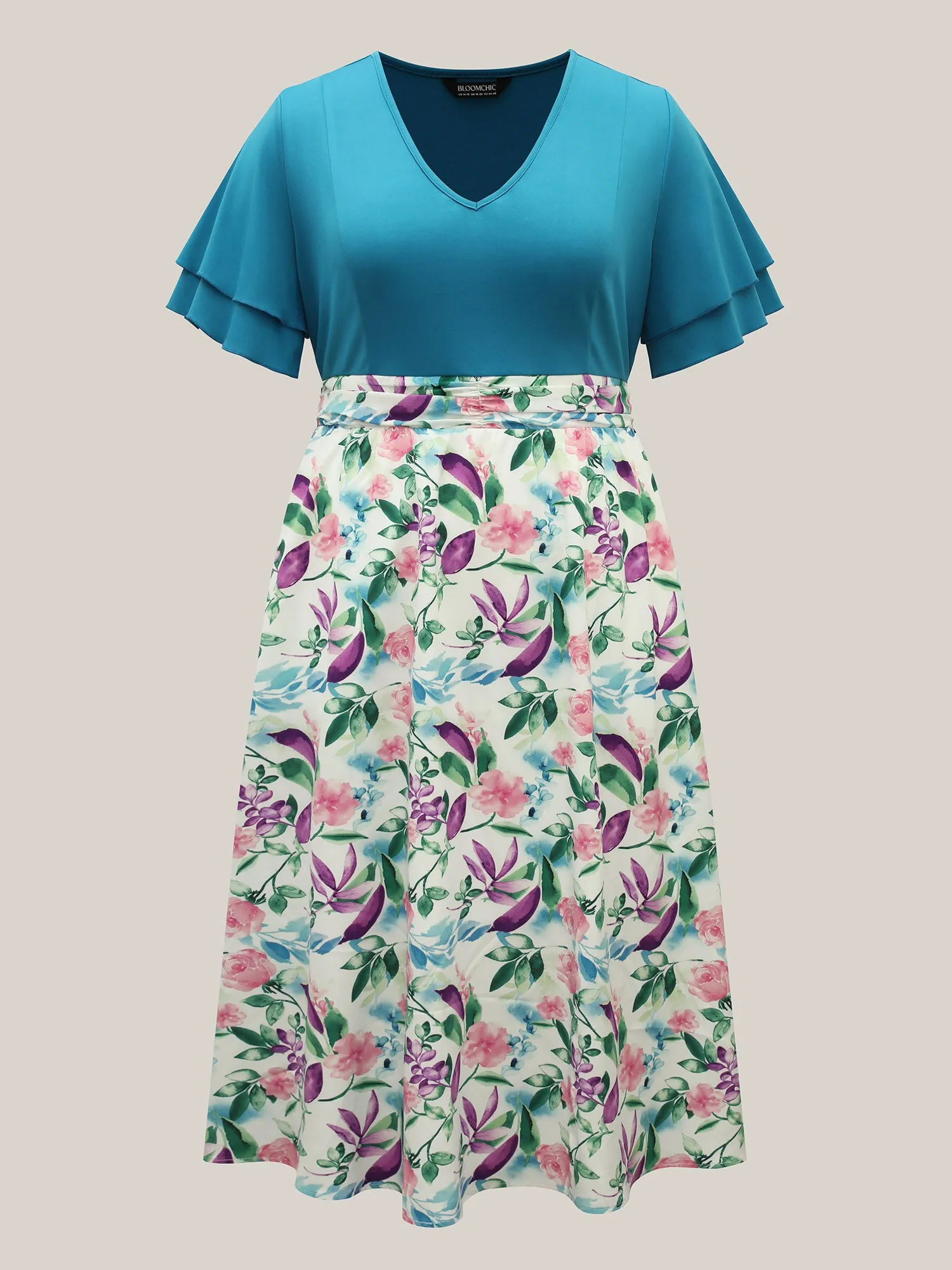 Floral Print Layered Stretchy Waist Midi Dress sold by Bloomchic product image thumbnail 5