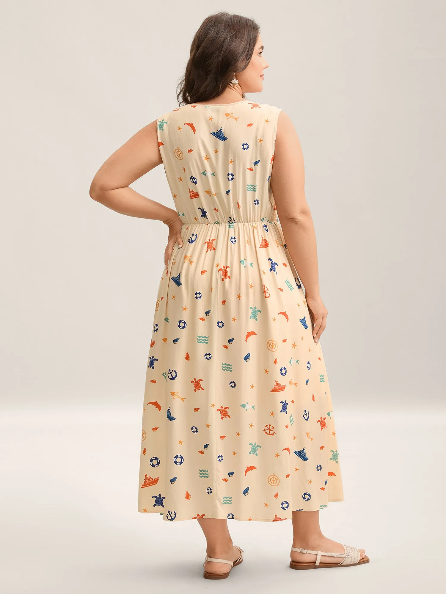 Rayon Ocean Print Cinched Waist Midi Dress sold by Bloomchic product image thumbnail 4