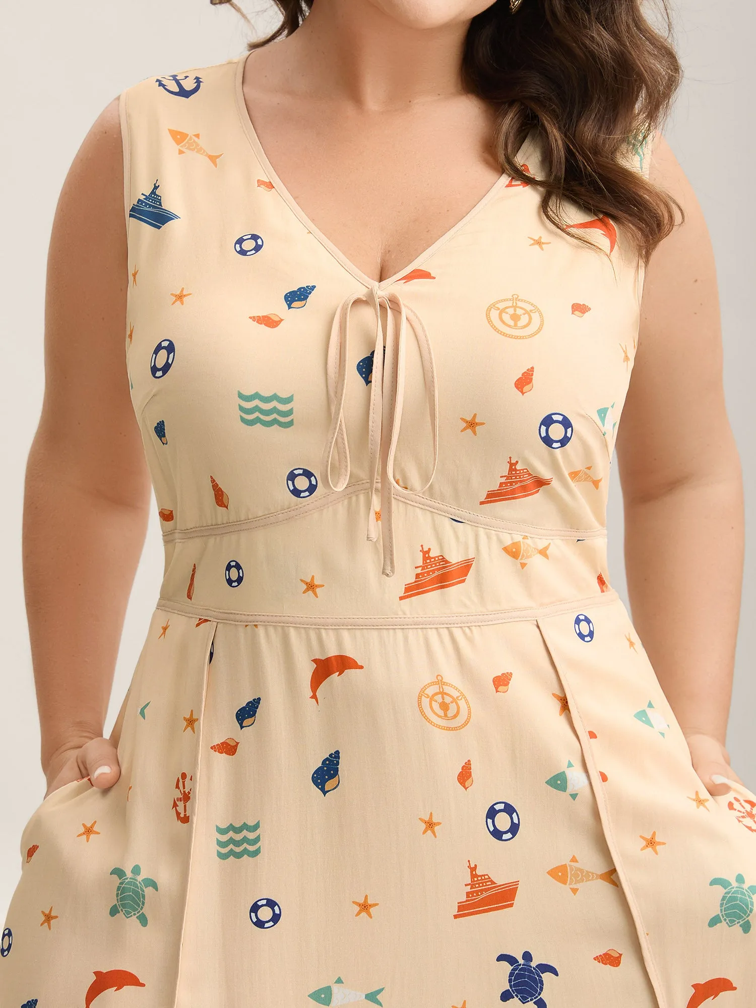 Rayon Ocean Print Cinched Waist Midi Dress sold by Bloomchic product image thumbnail 2